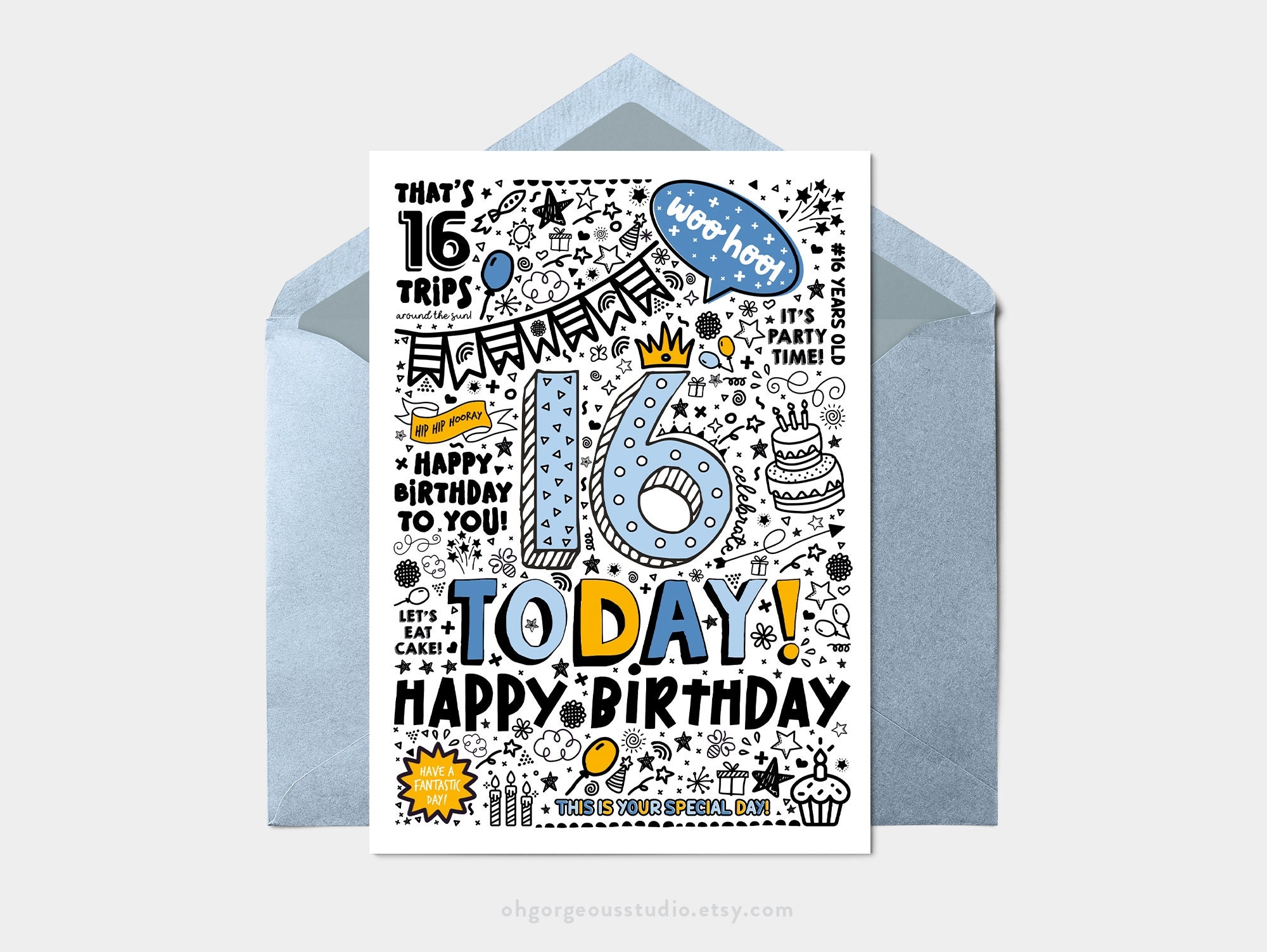 Printable 16th Birthday Card Instant Download Printable Card For 