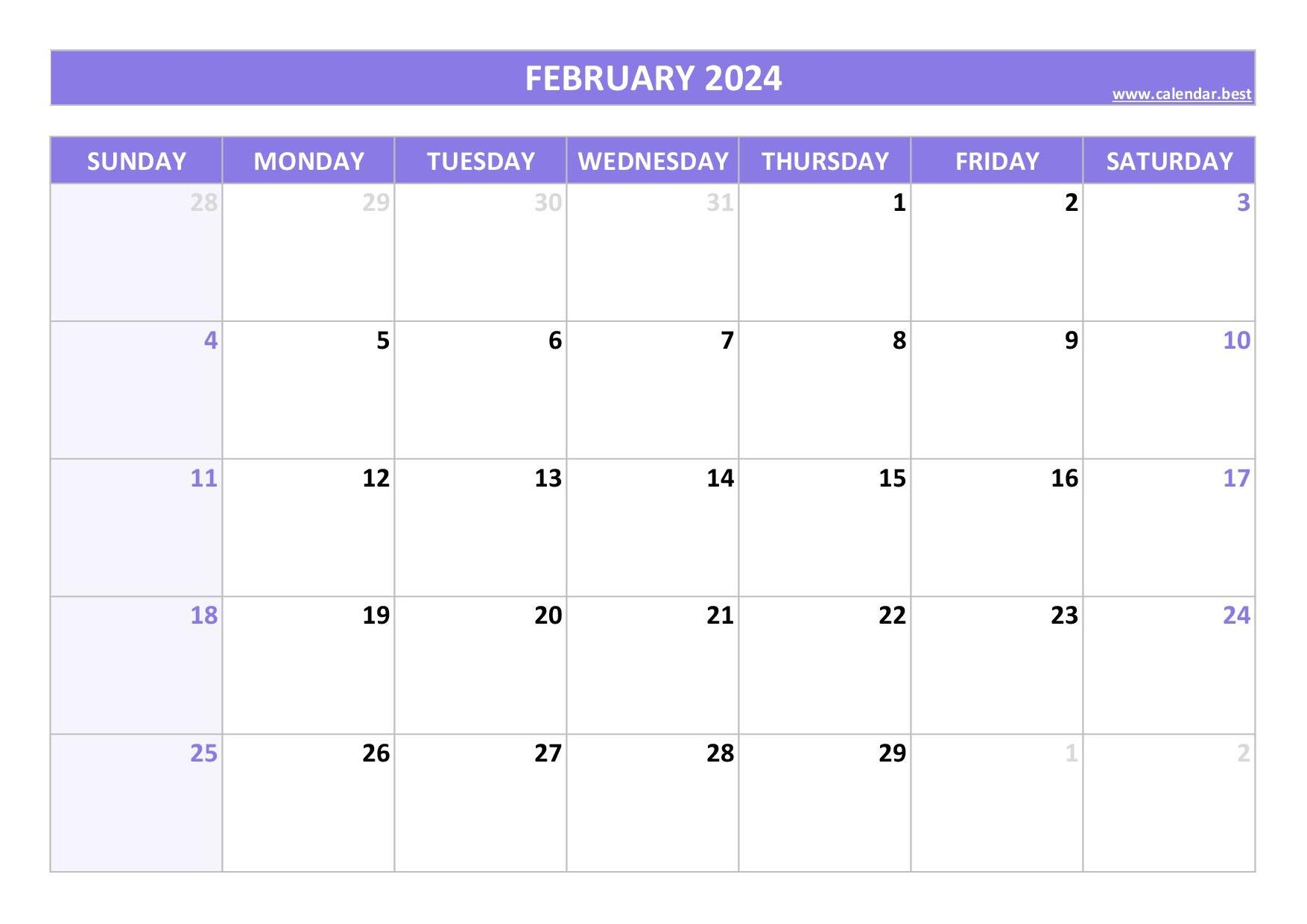Printable 2024 Monthly Calendar Calendar best
