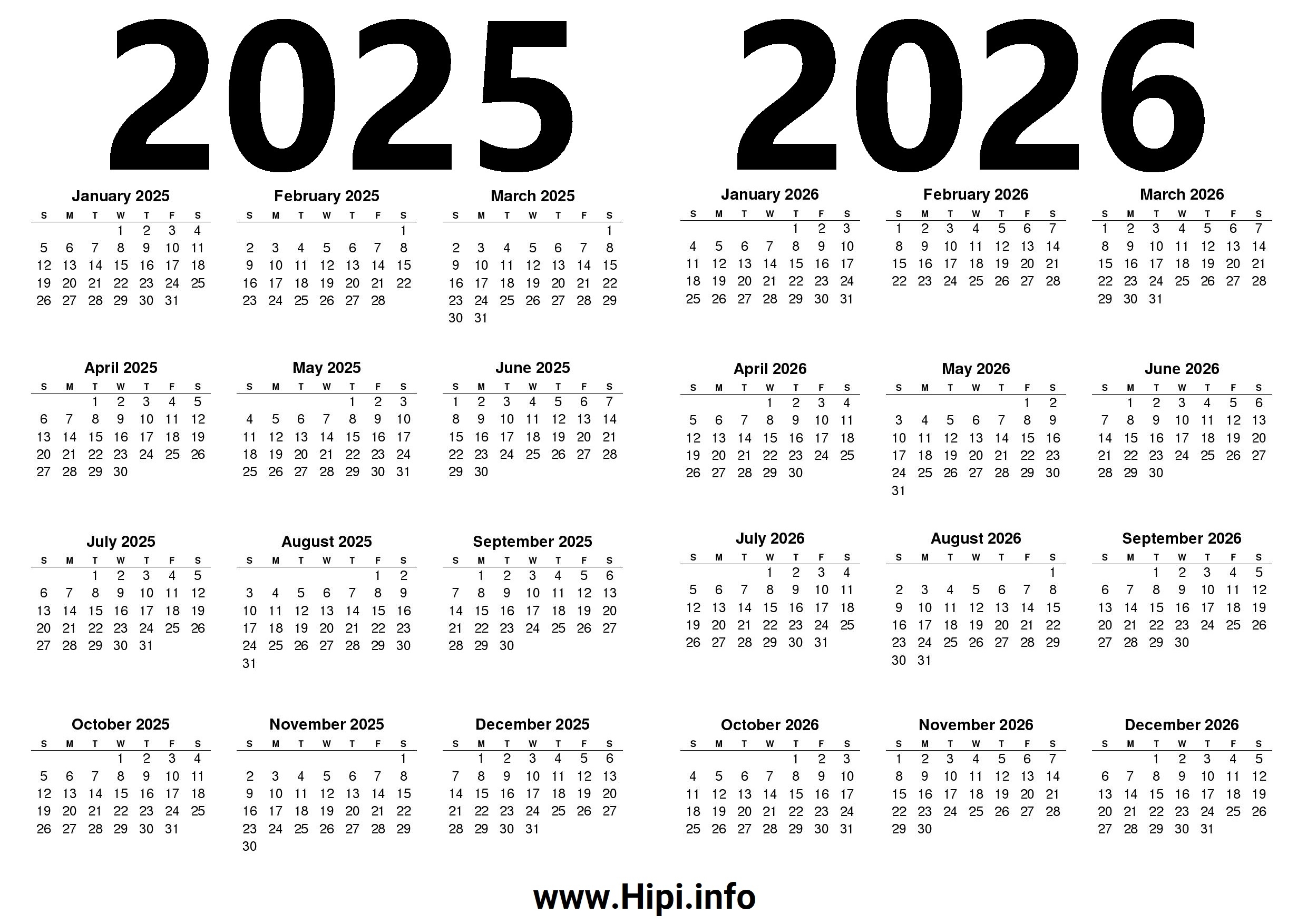 2025 Calendar 2026 Printable Pdf Free