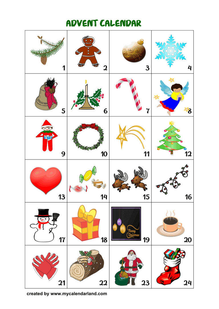 Printable Advent Calendars My Calendar Land