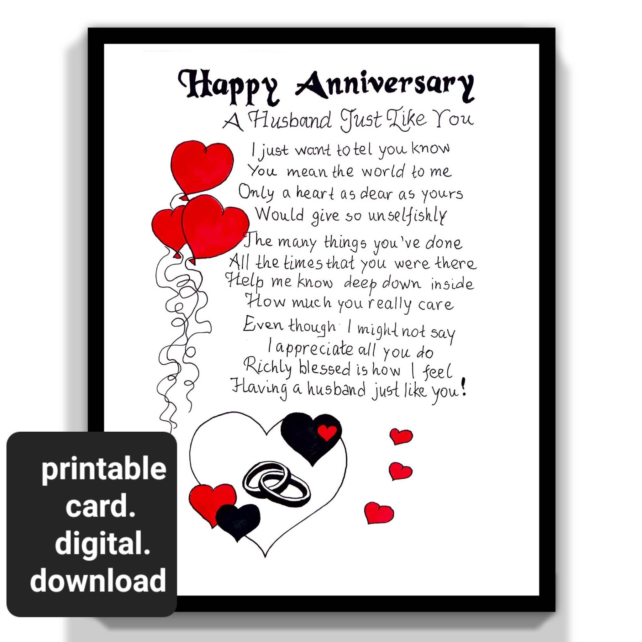 Printable Anniversary Husband Gift Card To My Husband Anniversary 