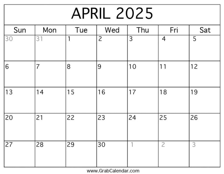 Printable April 2025 Calendar