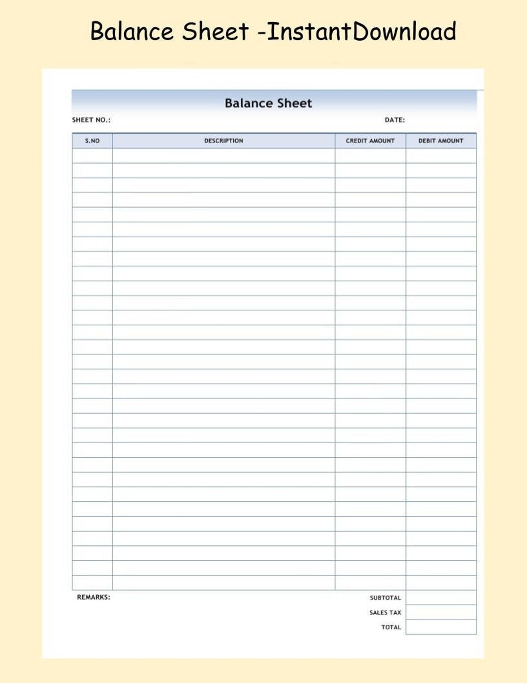Printable Balance Sheet ledger Sheet Small Business Accounting Form PDF Digital Download trial Balance printable bookkeeping entrepreneur Etsy Hong 