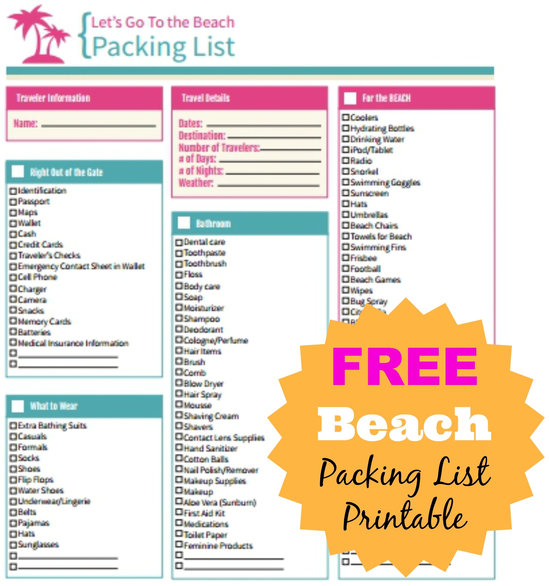 Printable Beach House Packing List Printable Bliss For Everyone