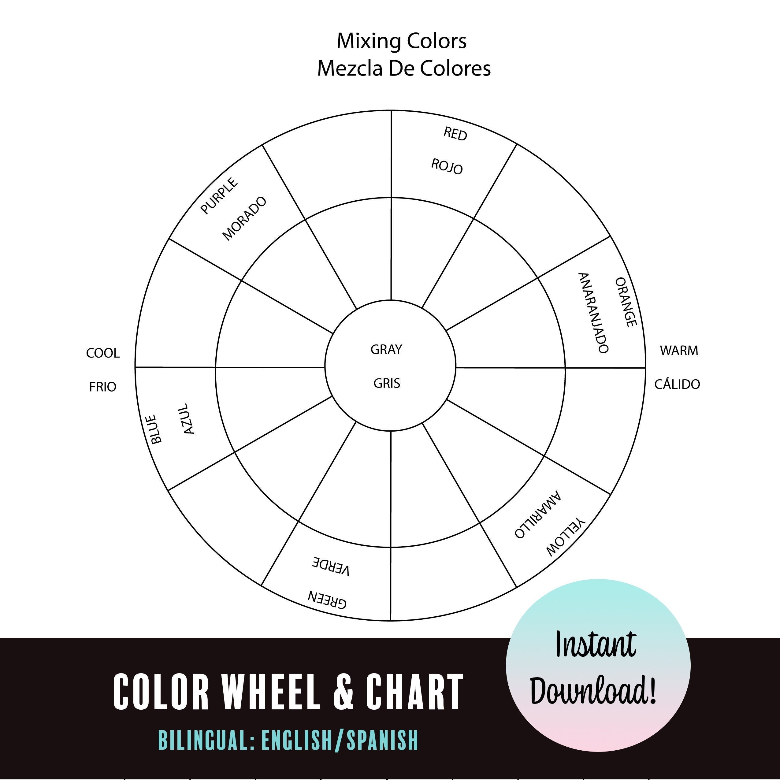 Printable Bilingual Blank Color Wheel Worksheet Instant Download 