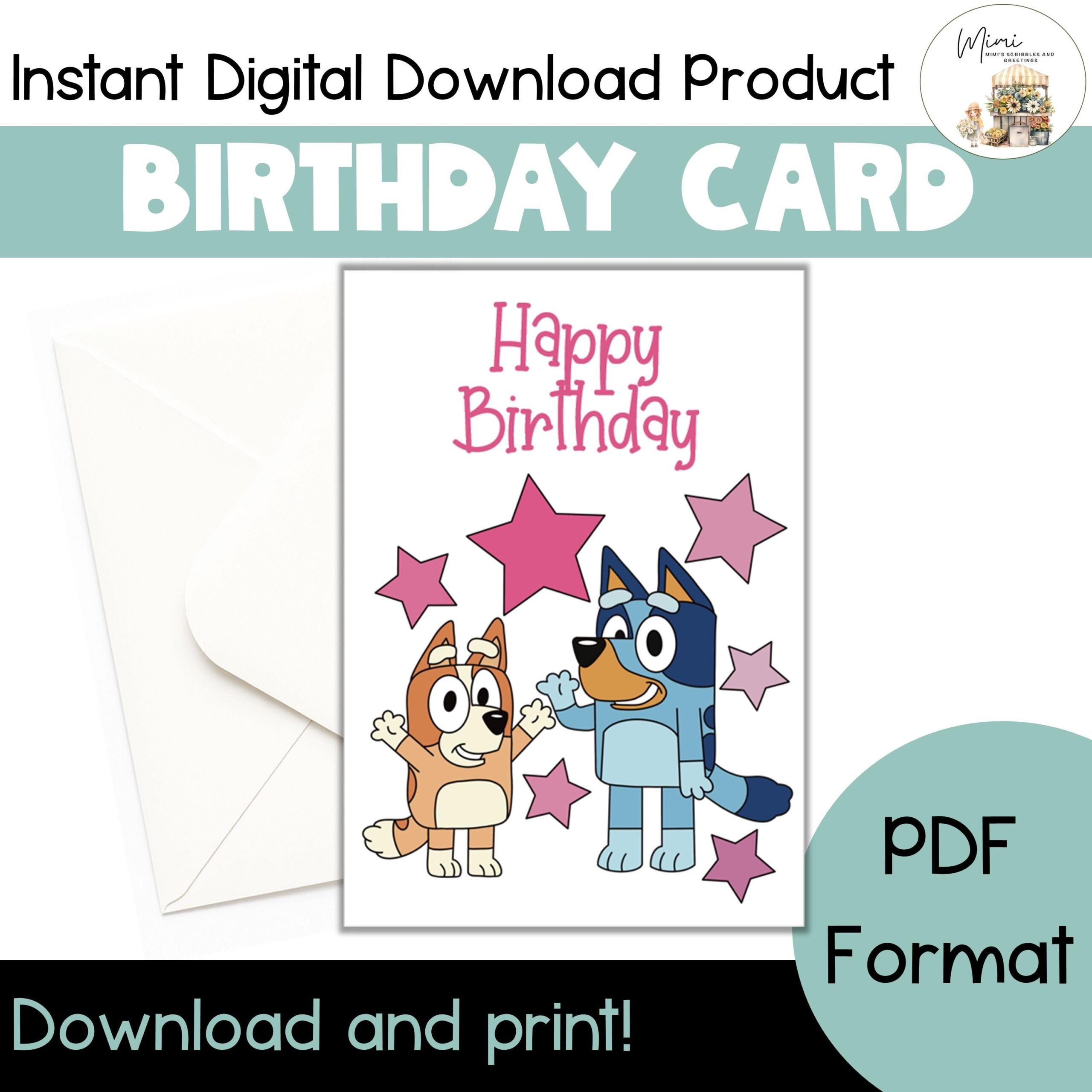 Printable Birthday Card Instant DIGITAL Download Printable Happy 