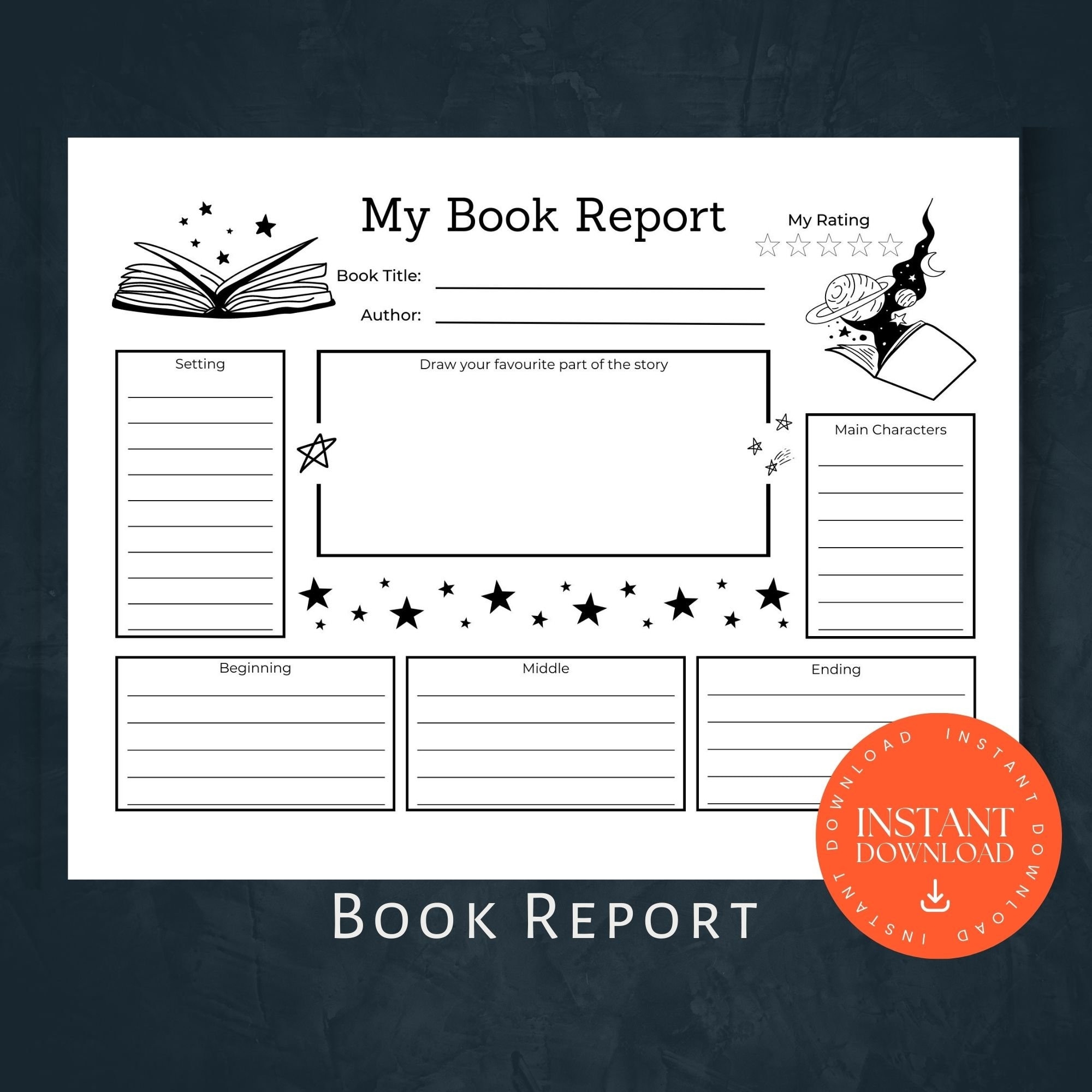 Printable Book Report INSTANT DOWNLOAD Printable Activity Book Report Template Book Review Book Report Printable Home School Reading