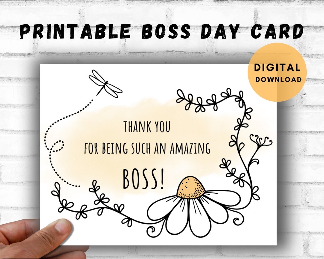 Printable Boss Card daisy Doodle Boss s Day Card boss Appreciation amazing Boss instant Download matching And Blank A2 Envelope Template Etsy