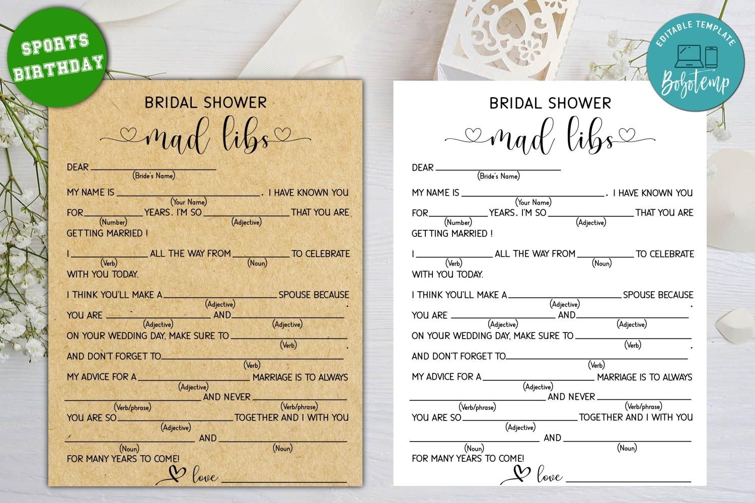 Printable Bridal Shower Mad Libs Bridal Shower Game DIY
