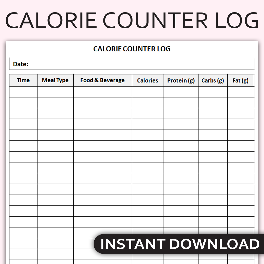 Printable Calorie Counter Log Daily Food Intake Tracker 