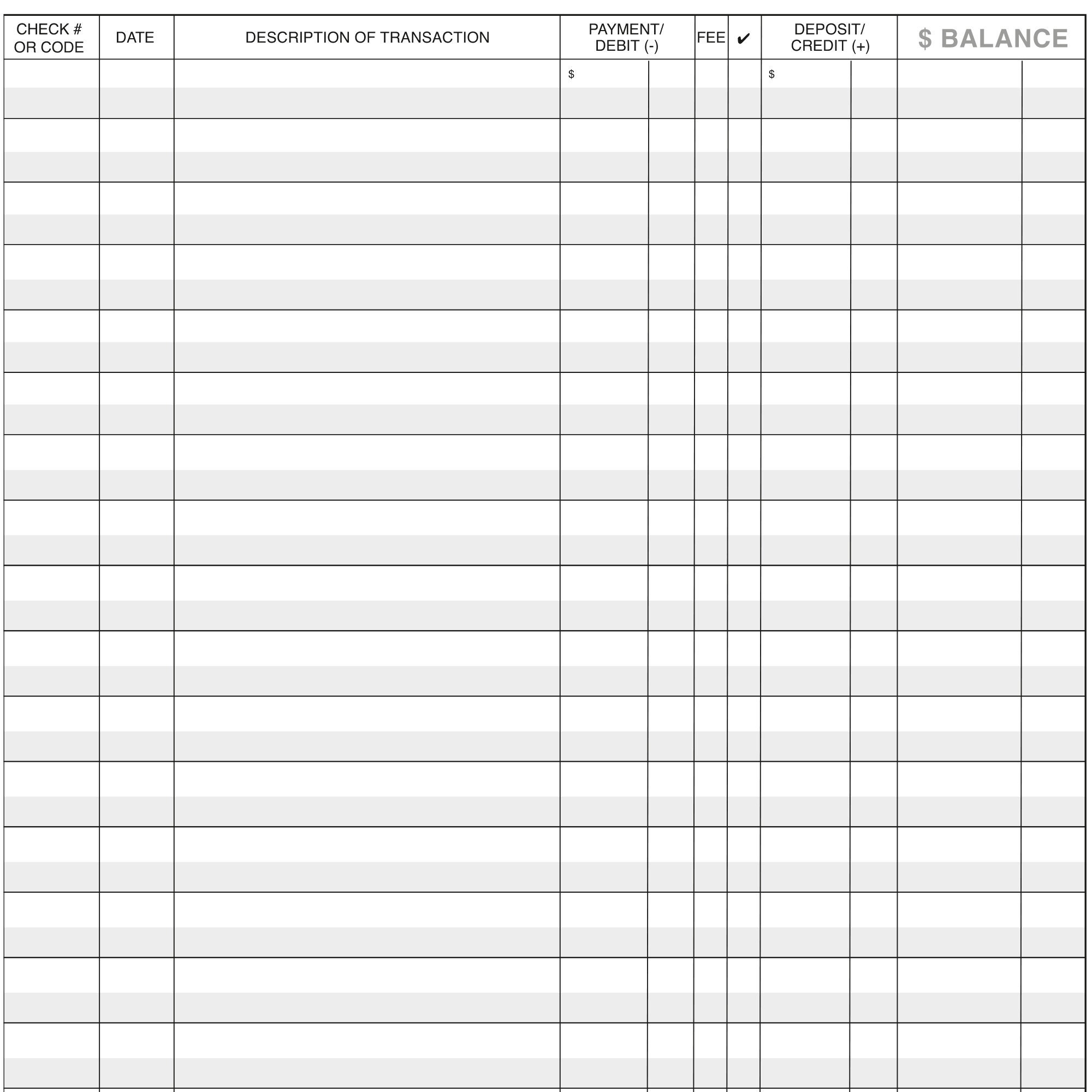 Printable Checkbook Register PDF File Prints On 8 1 2 X 11 Inch 