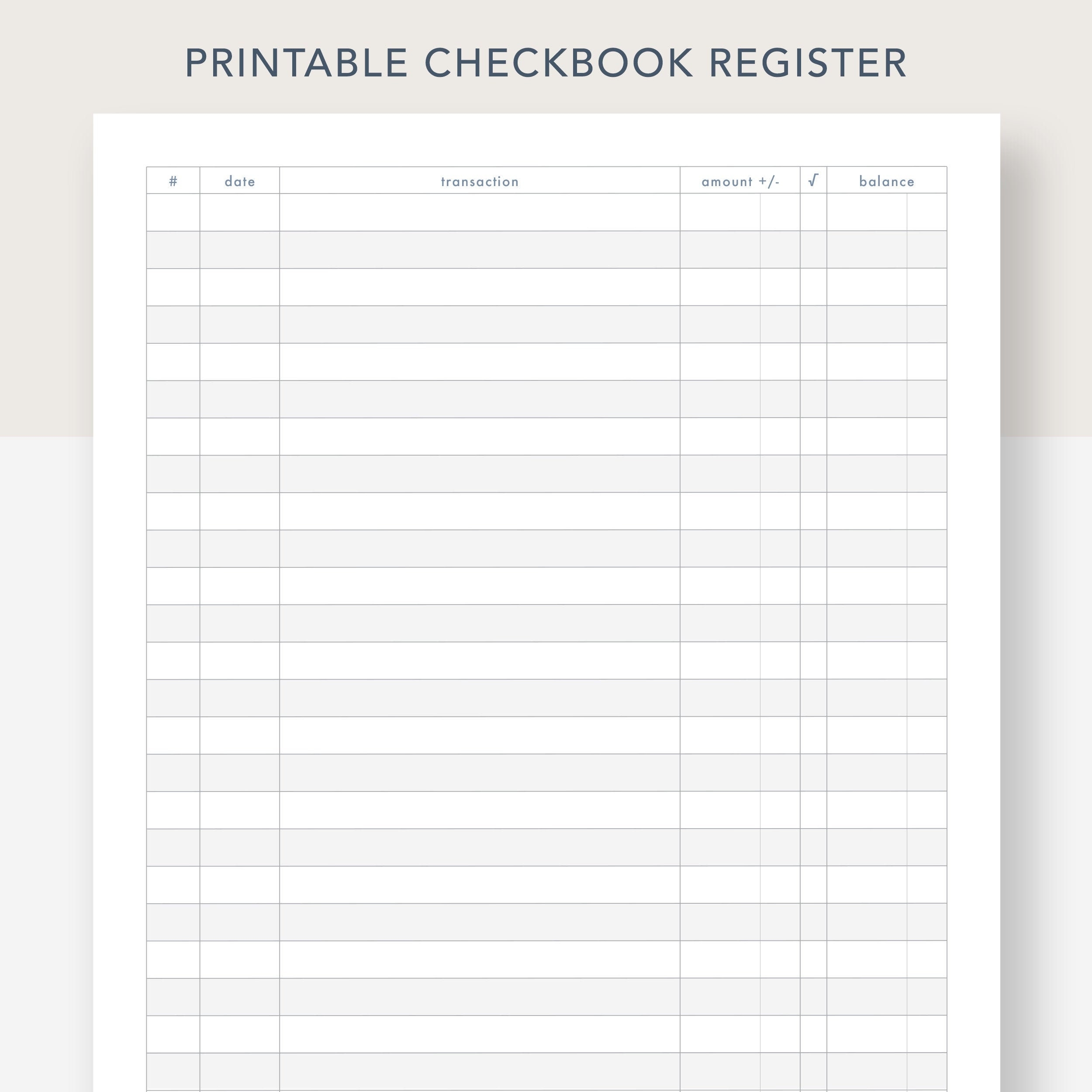 Checkbook Register Template Printable Free