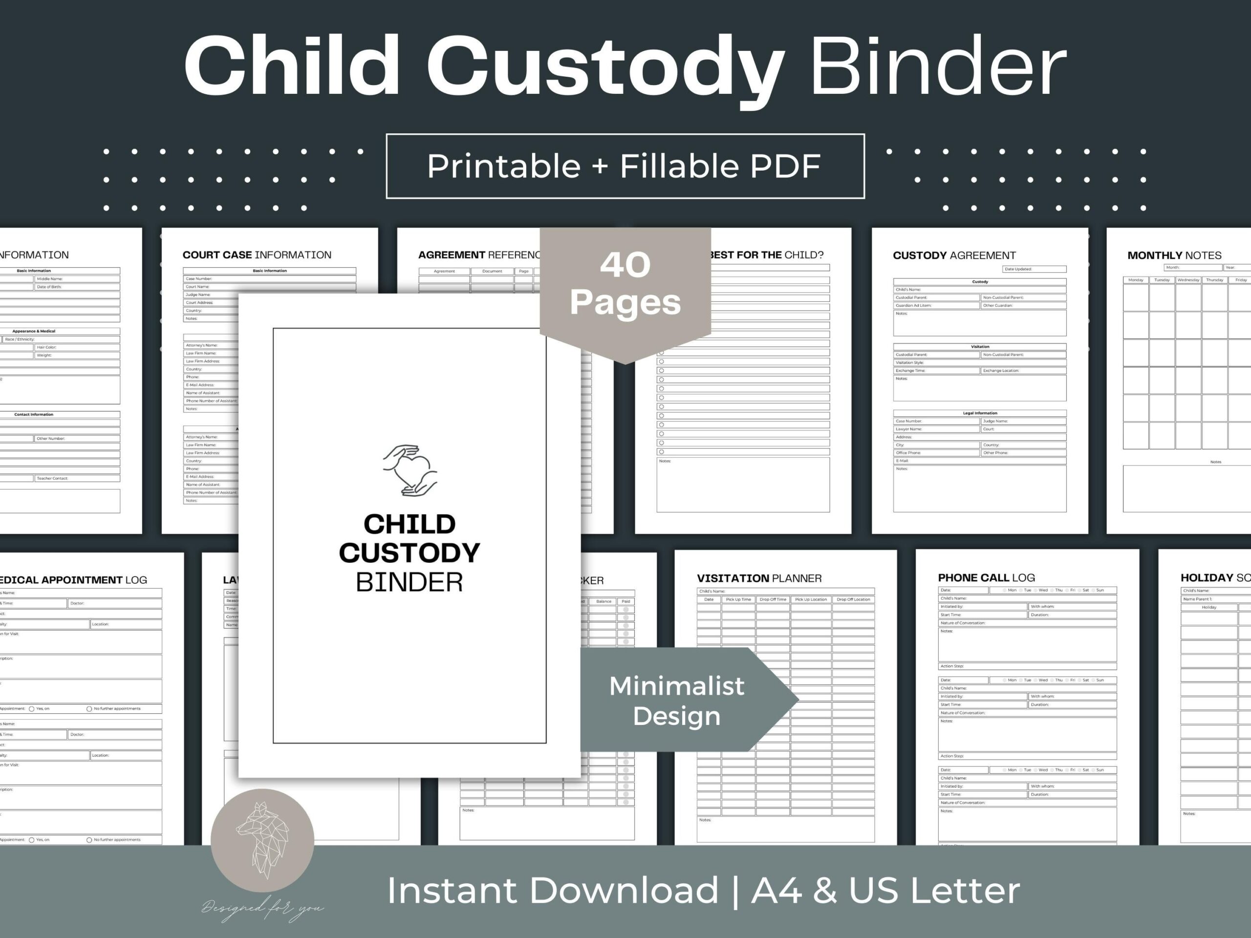 Printable Child Custody Binder Child Custody Planner Fillable PDF 