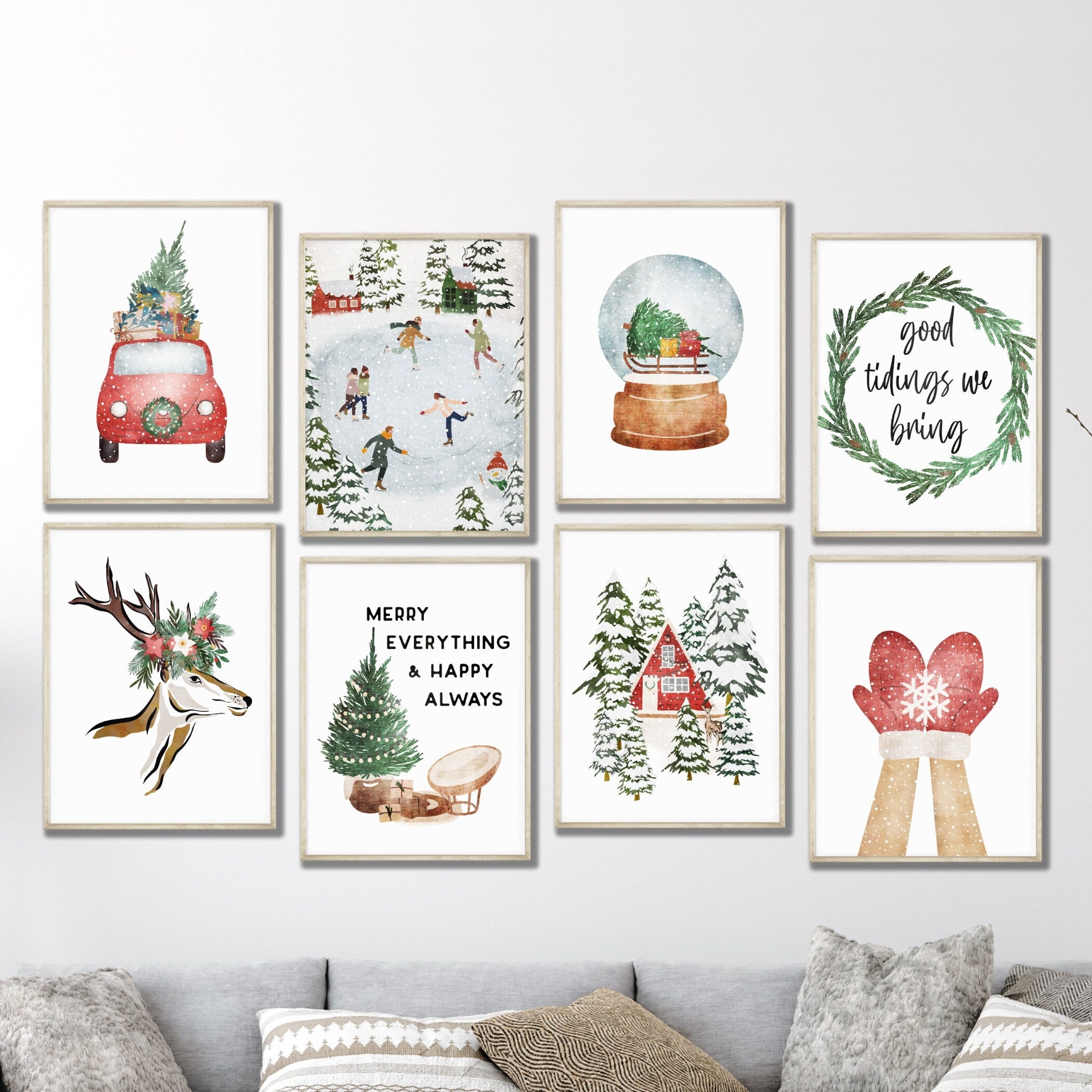 Printable Christmas Art Gallery Wall Set Of 8 Christmas Wall Art 