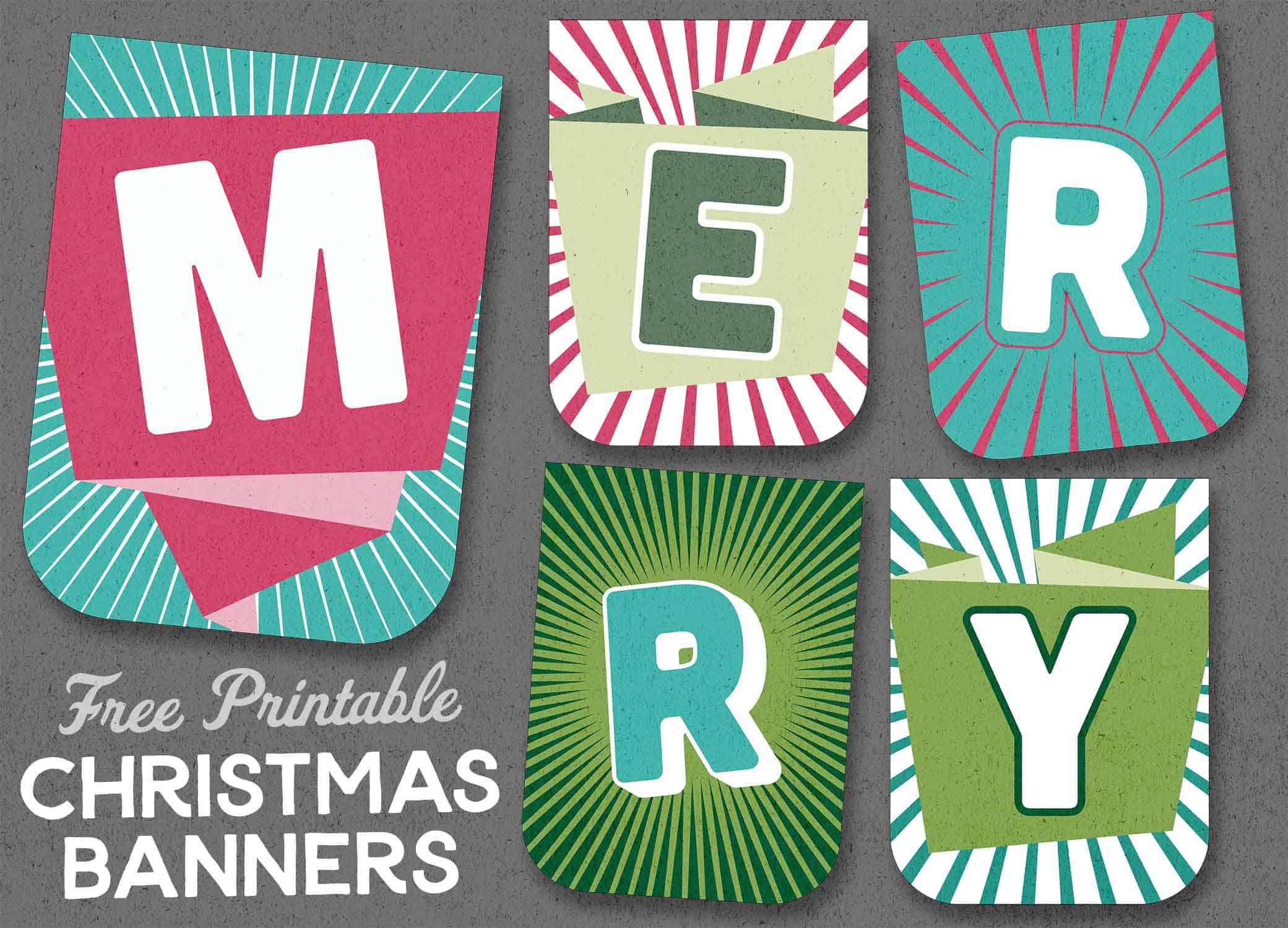 Printable Christmas Banner Set Merry Happy Christmas 