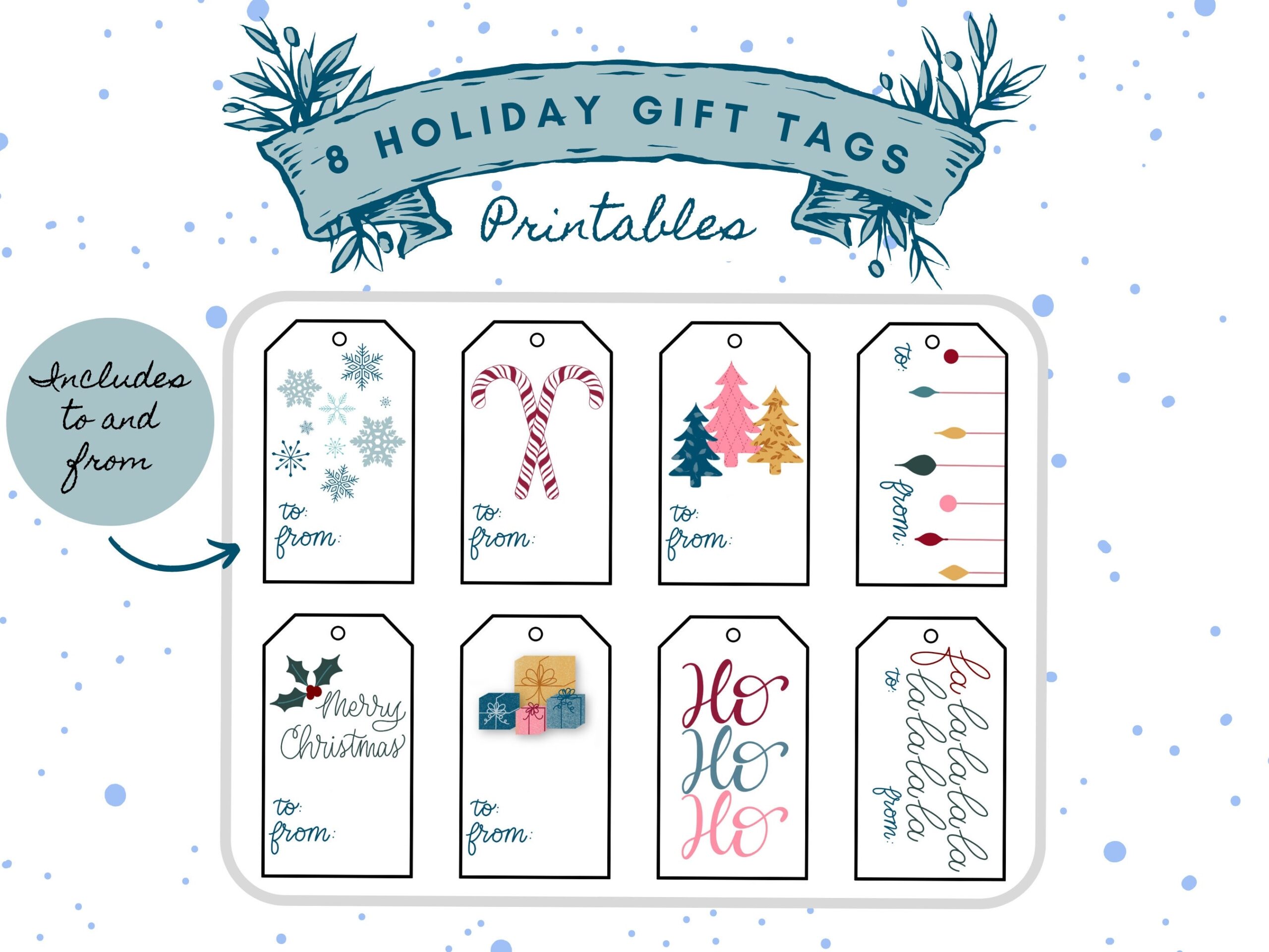 Printable Christmas Gift Tags Holiday Tags Set Of 16 Instant 