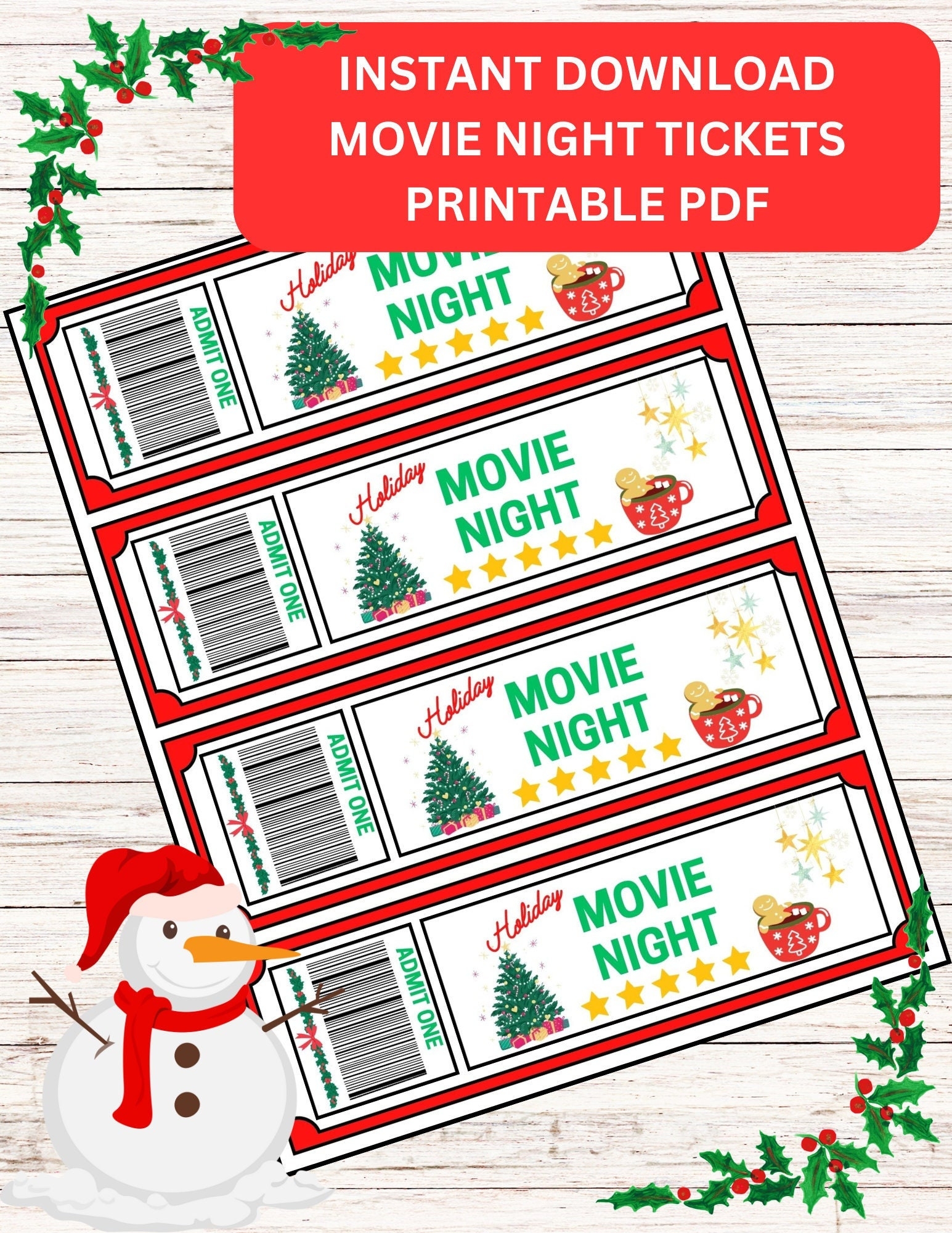 Printable Christmas Movie Night Tickets Holiday Movie Night Holiday Movie Tickets Christmas Movie Night Party Family Movie Night Tickets Etsy