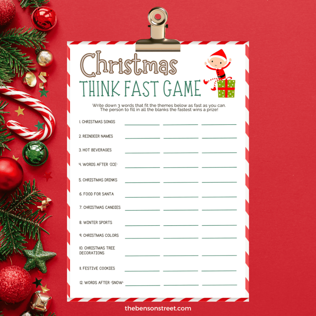 Printable Christmas Think Fast Game A Free Holiday Game The Worksheets Library