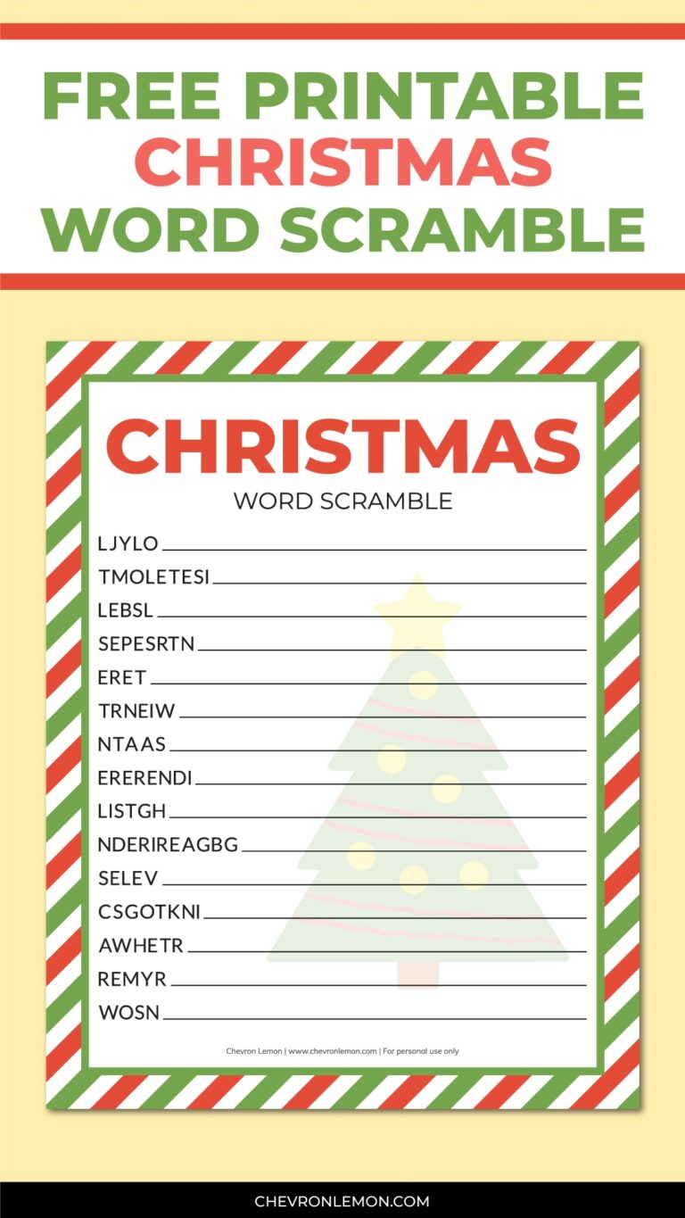 Printable Christmas Word Scramble Chevron Lemon