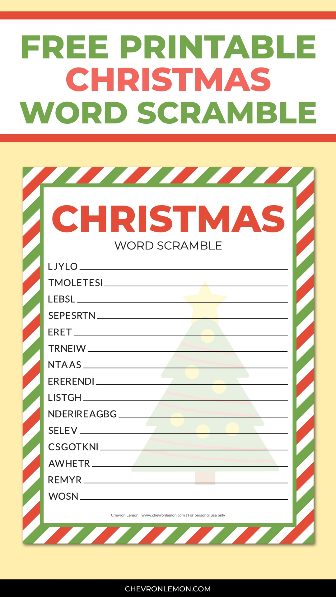 Printable Christmas Word Scramble Chevron Lemon