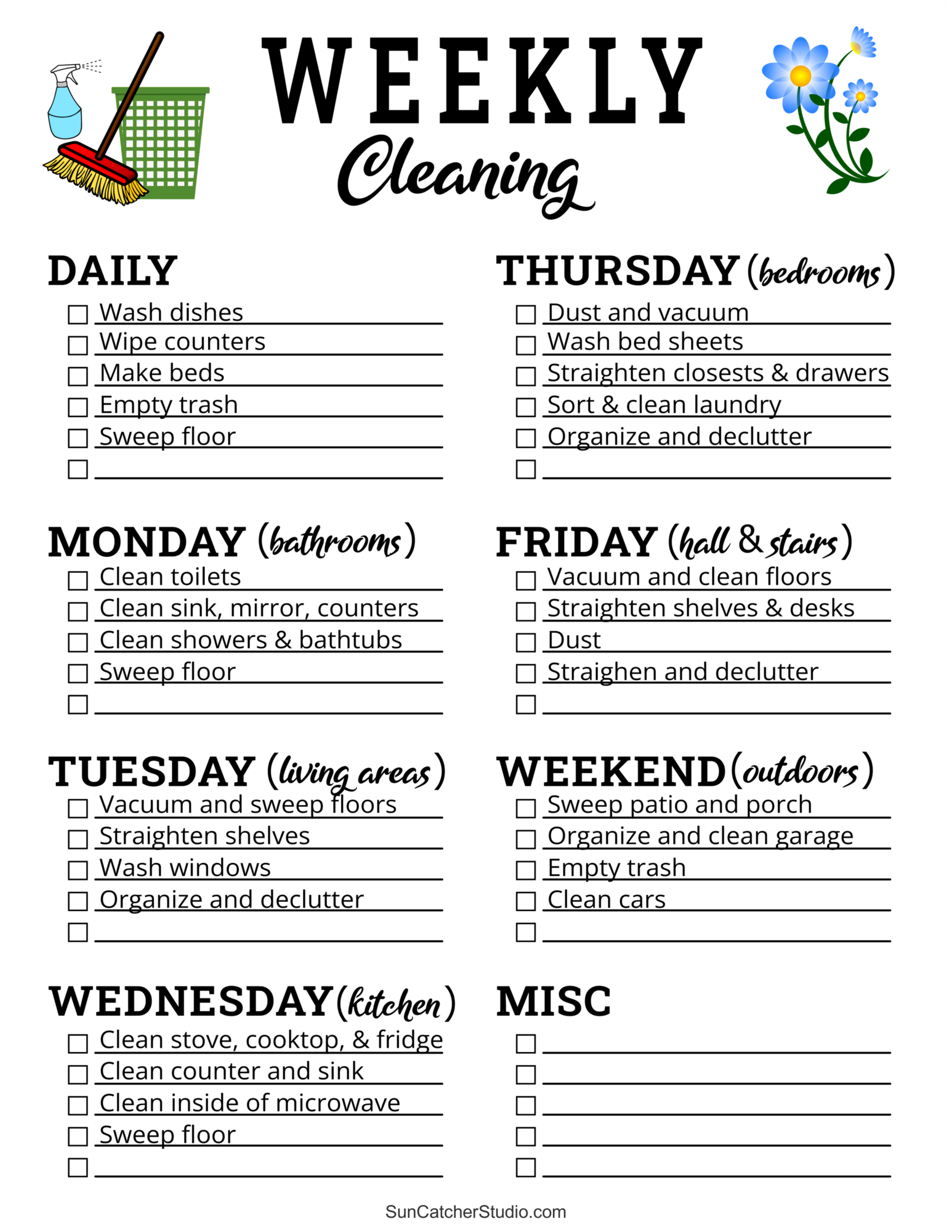 Printable Cleaning Schedule Spring Daily U0026 Weekly Checklists Free Printables Monograms Design Tools Patterns U0026 DIY Projects