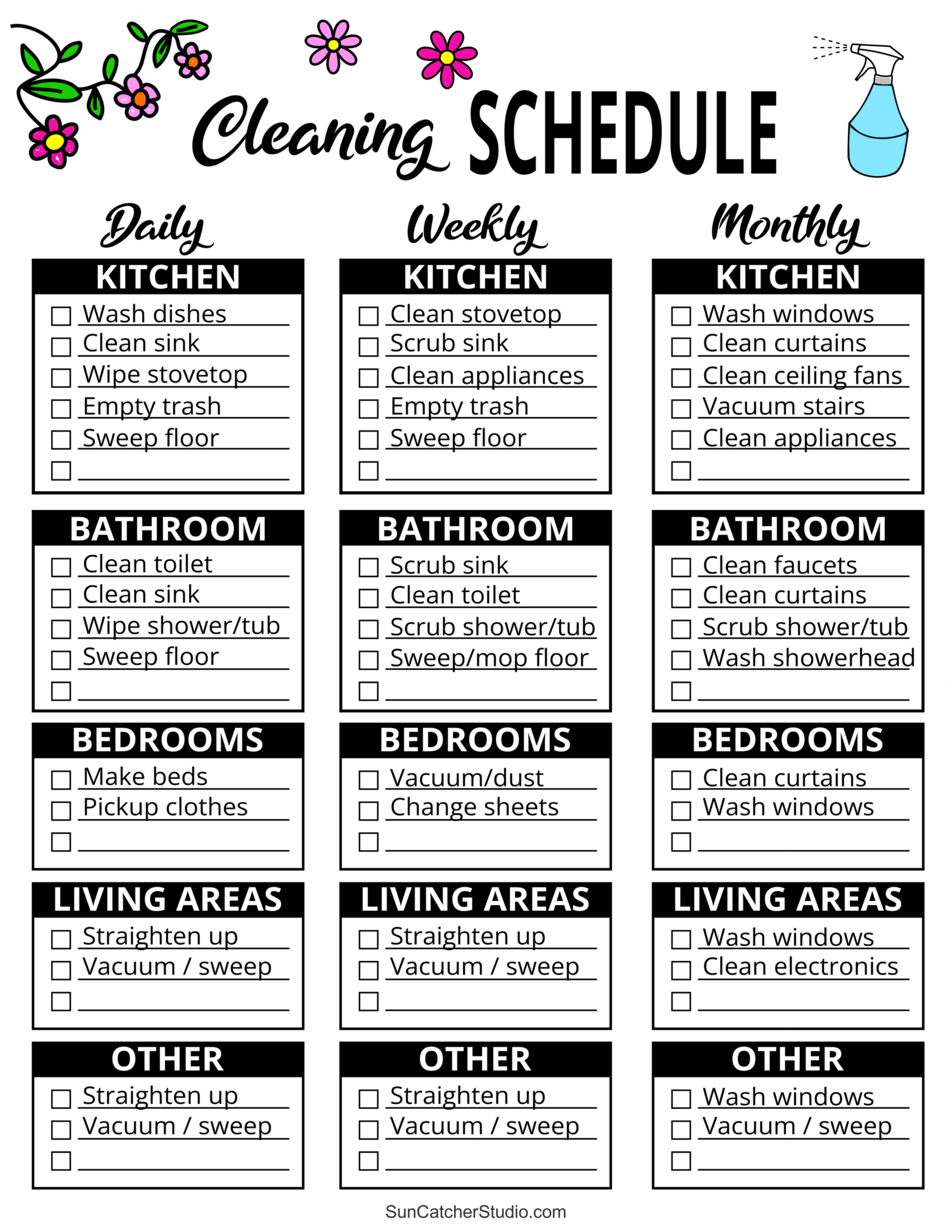 Printable Cleaning Schedule Spring Daily U0026 Weekly Checklists Free Printables Monograms Design Tools Patterns U0026 DIY Projects