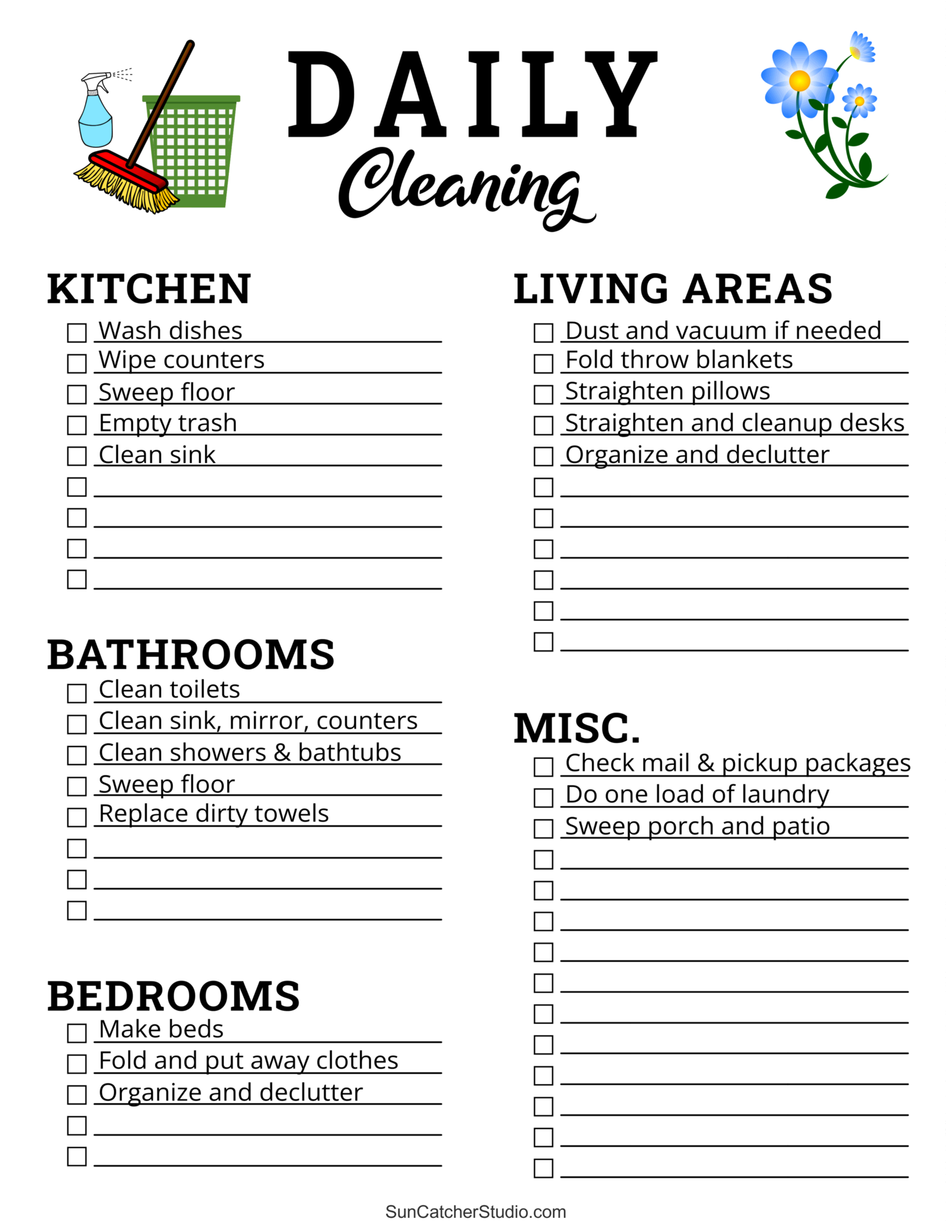 Printable Cleaning Schedule Spring Daily U0026 Weekly Checklists Worksheets Library