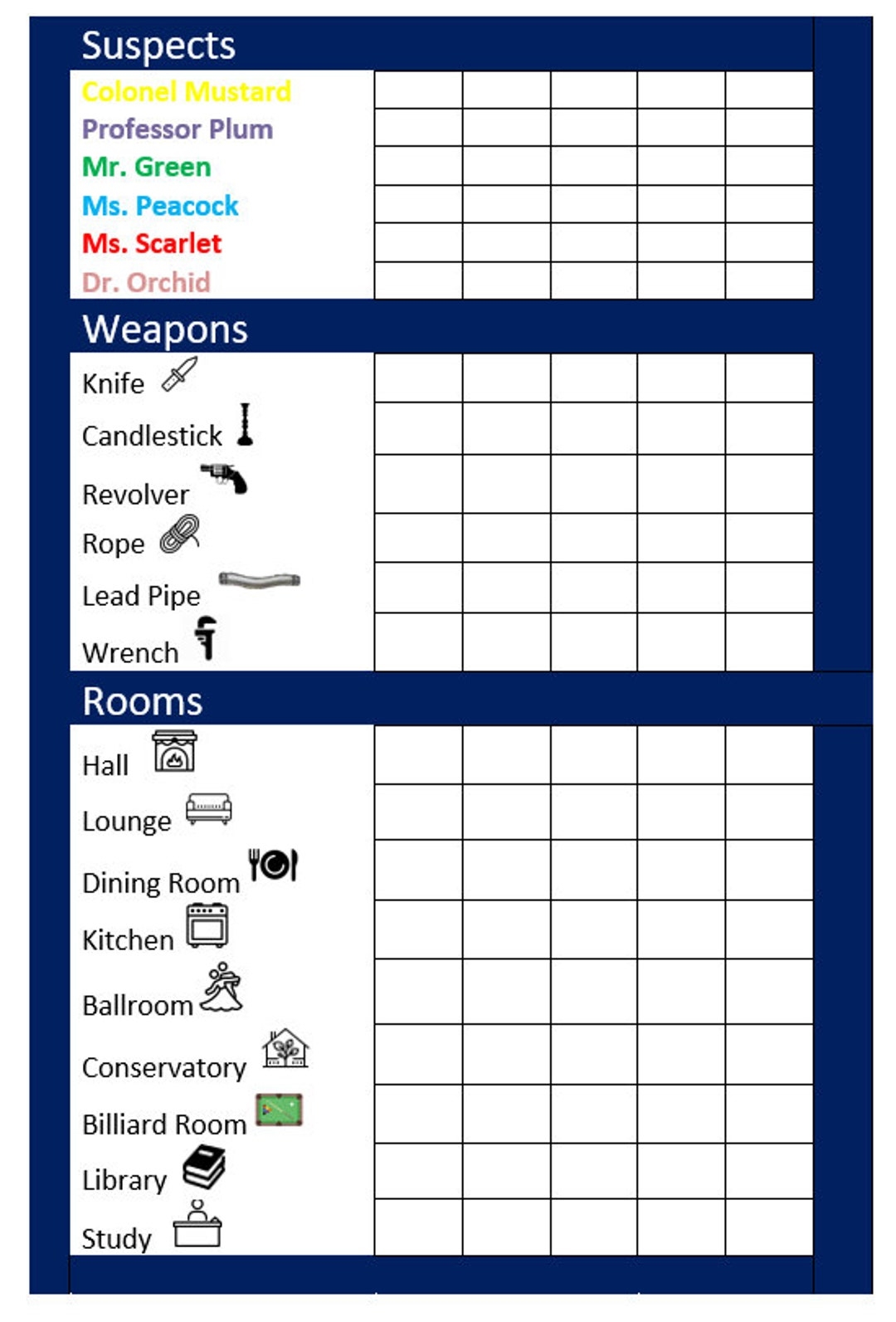 Printable Clue Sheets Pdf Free