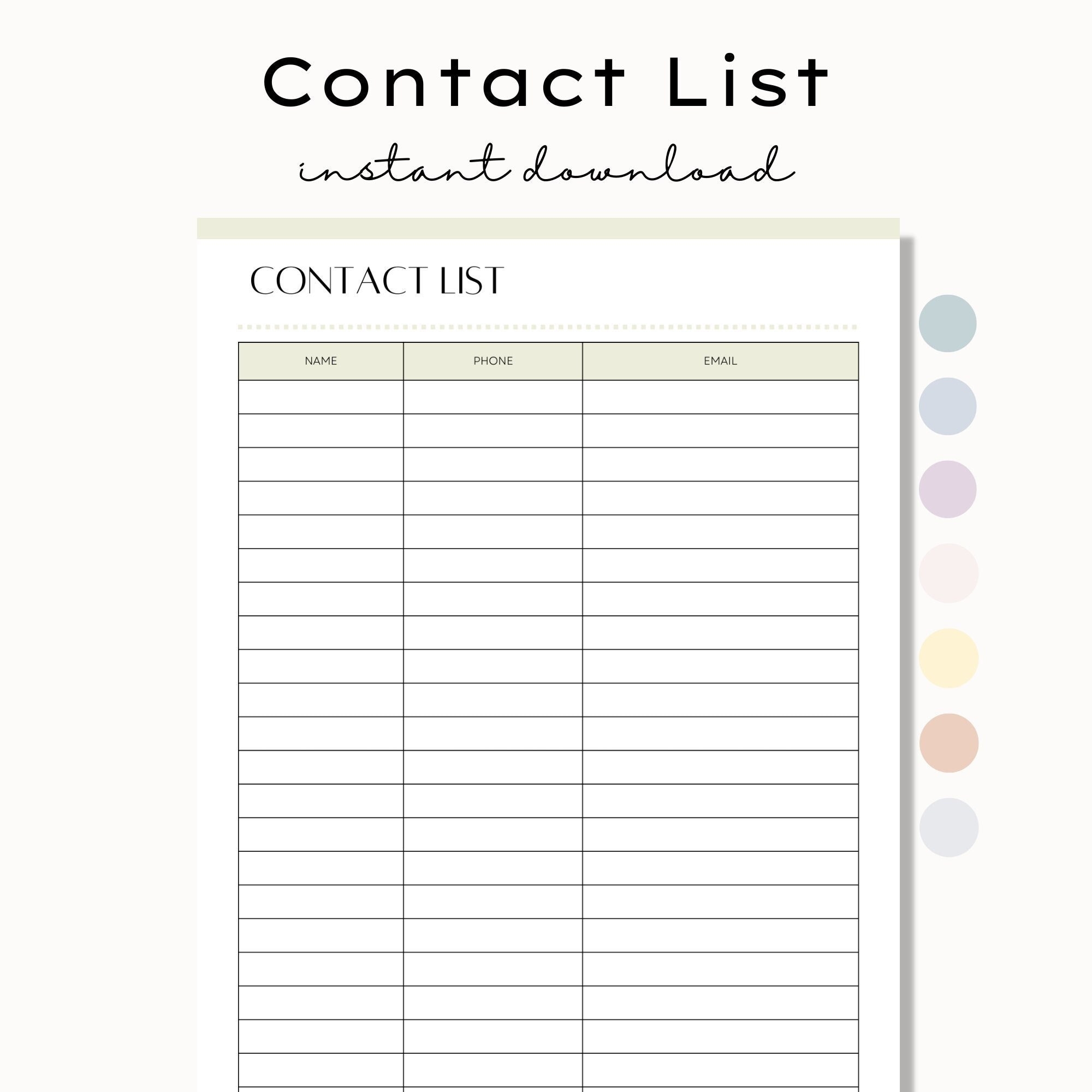 Free Printable Contact List