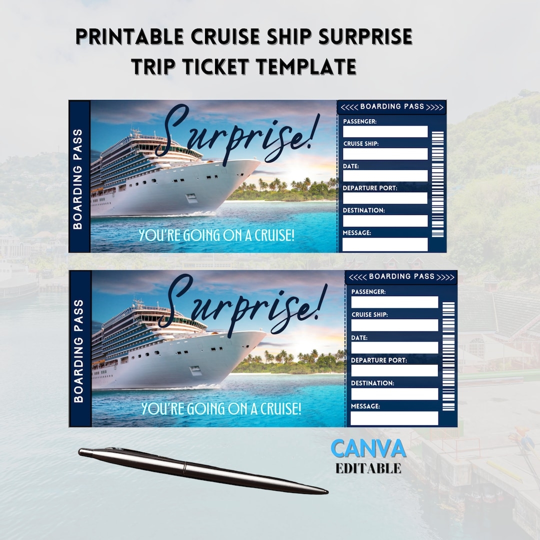 Printable Cruise Ticket Template Cruise Surprise Ticket Gift Ticket Cruise Surprise Boarding Pass Airline Ticket Canva Editable Ticket Etsy