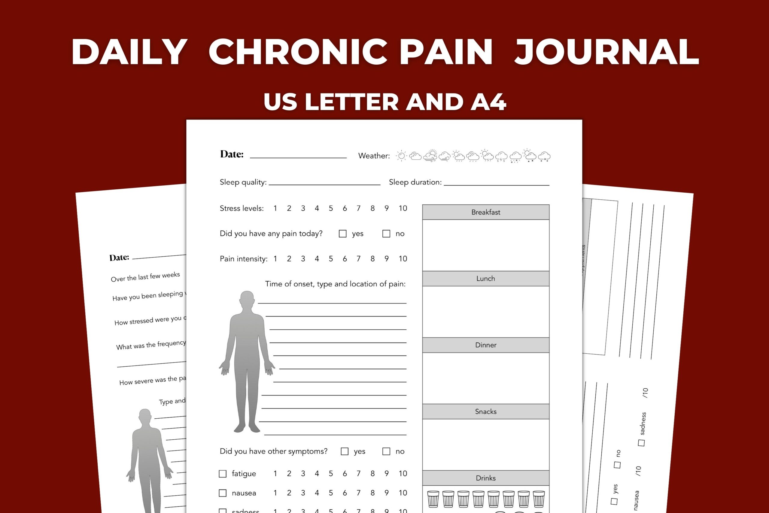 Printable Daily Chronic Pain Journal In US Letter And A4 Worksheets Library