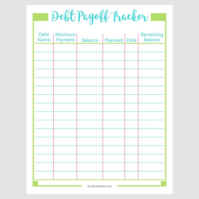 Printable Debt Payoff Tracker
