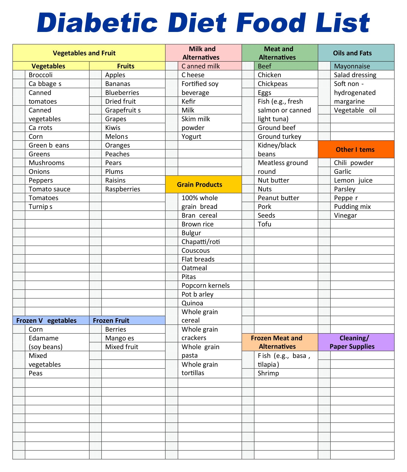 Free Printable 1800 Calorie Diabetic Diet
