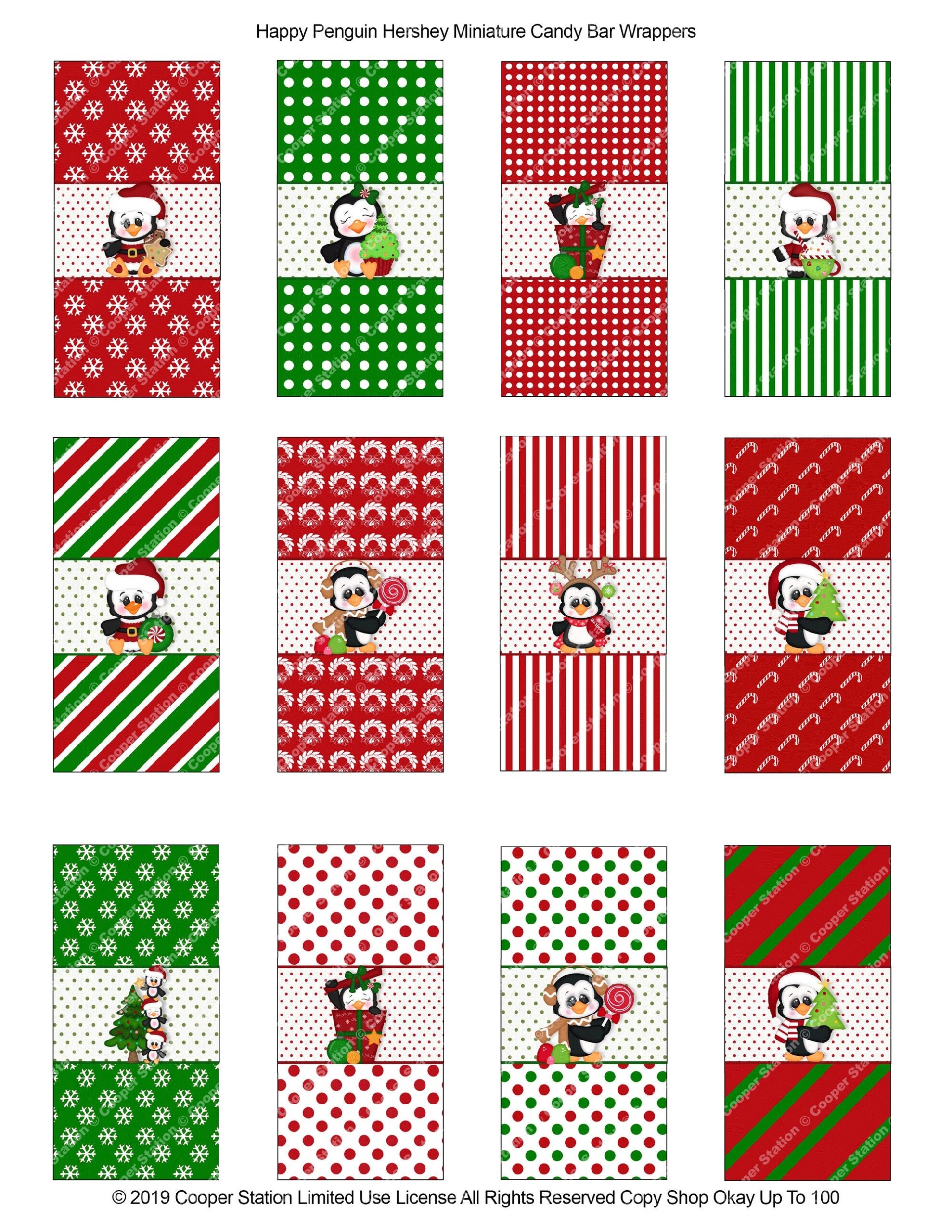 Printable Digital Christmas Chocolate Miniature Candy Bar Wrappers 