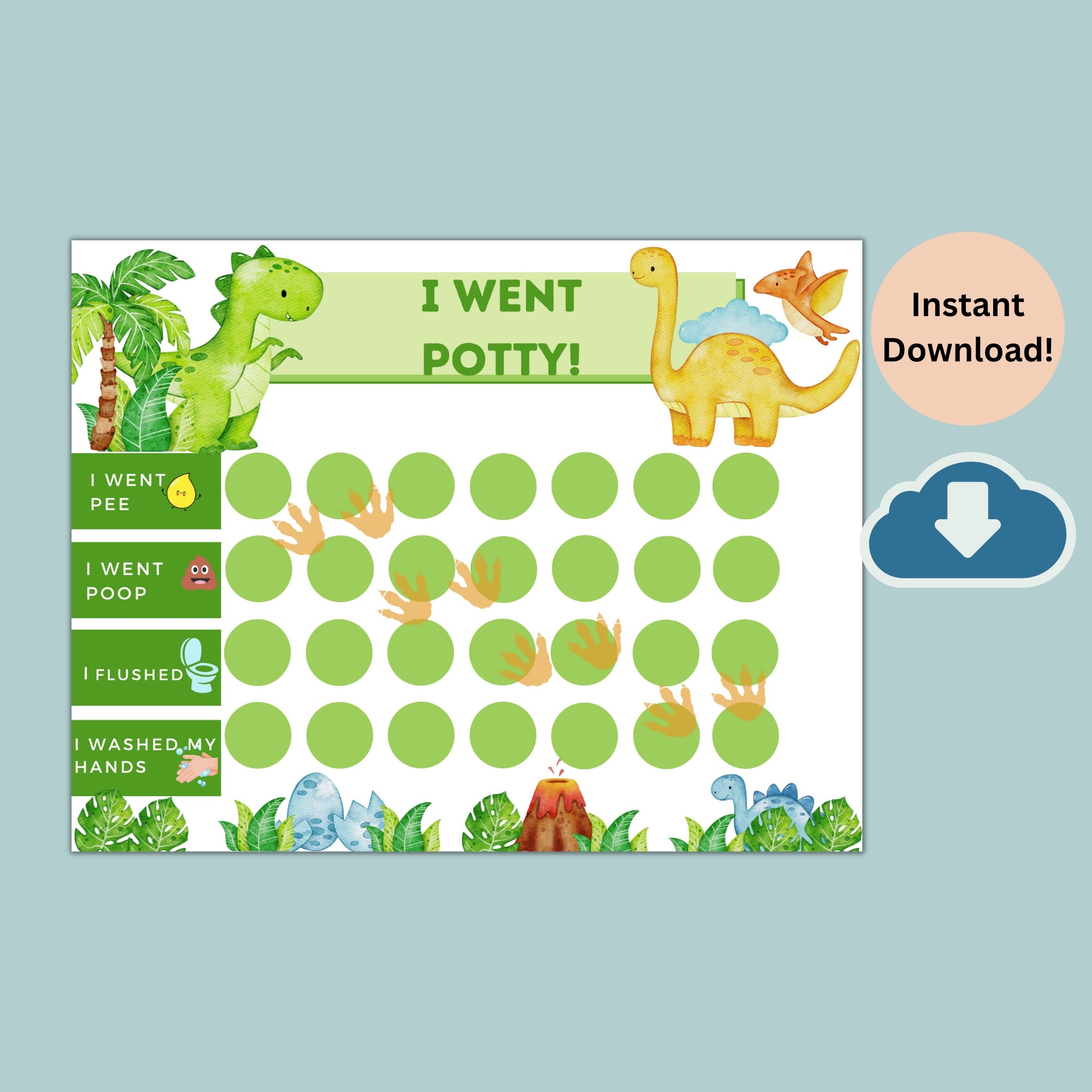 Printable Dinosaur Potty Training Chart With Stickers Instant Download Sticker Chart Toddler Chore Chart T Rex Potty Chart