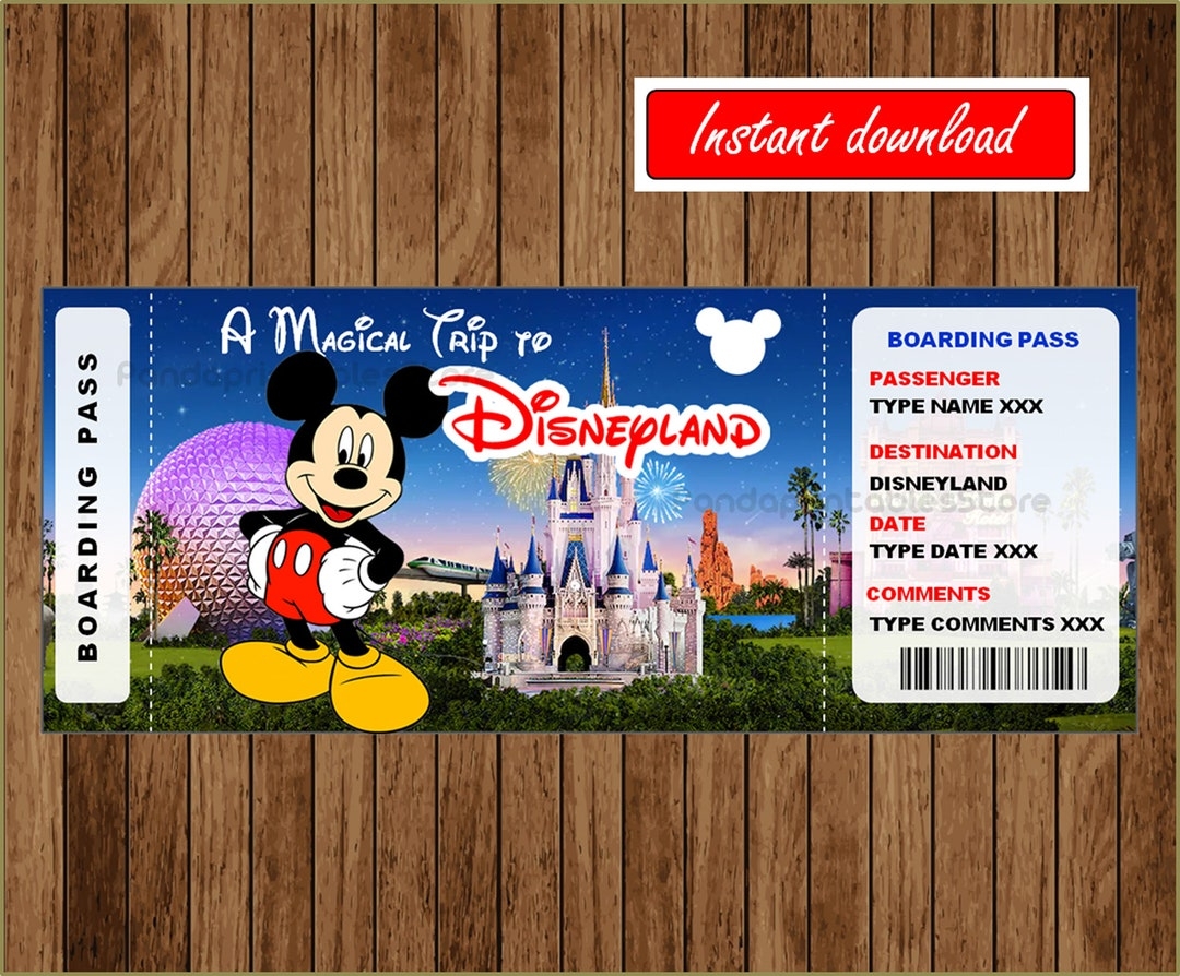 Printable Disneyland Surprise Trip Gift Surprise Trip To Disneyland Mickey Ticket EDITABLE INSTANT DOWNLOAD Etsy