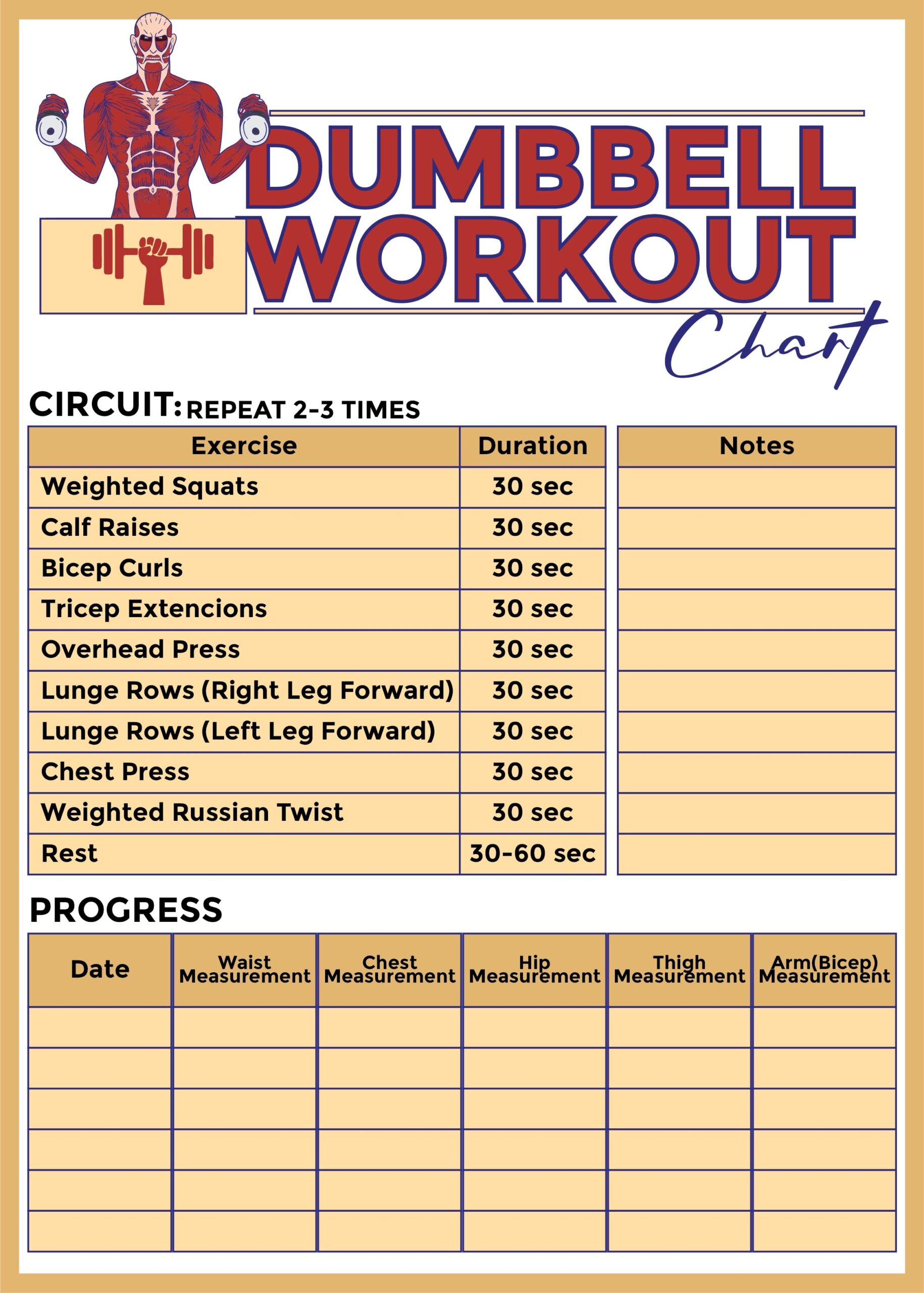Dumbbell Exercises Chart Free Printable