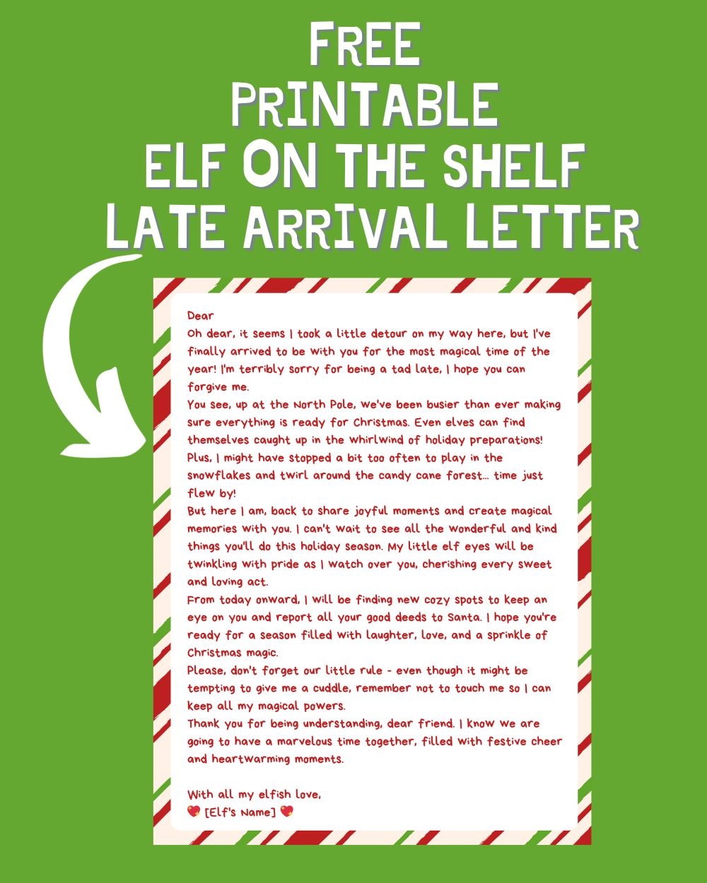 Printable Elf On The Shelf Late Arrival Letter Idea A Sparkle Of 