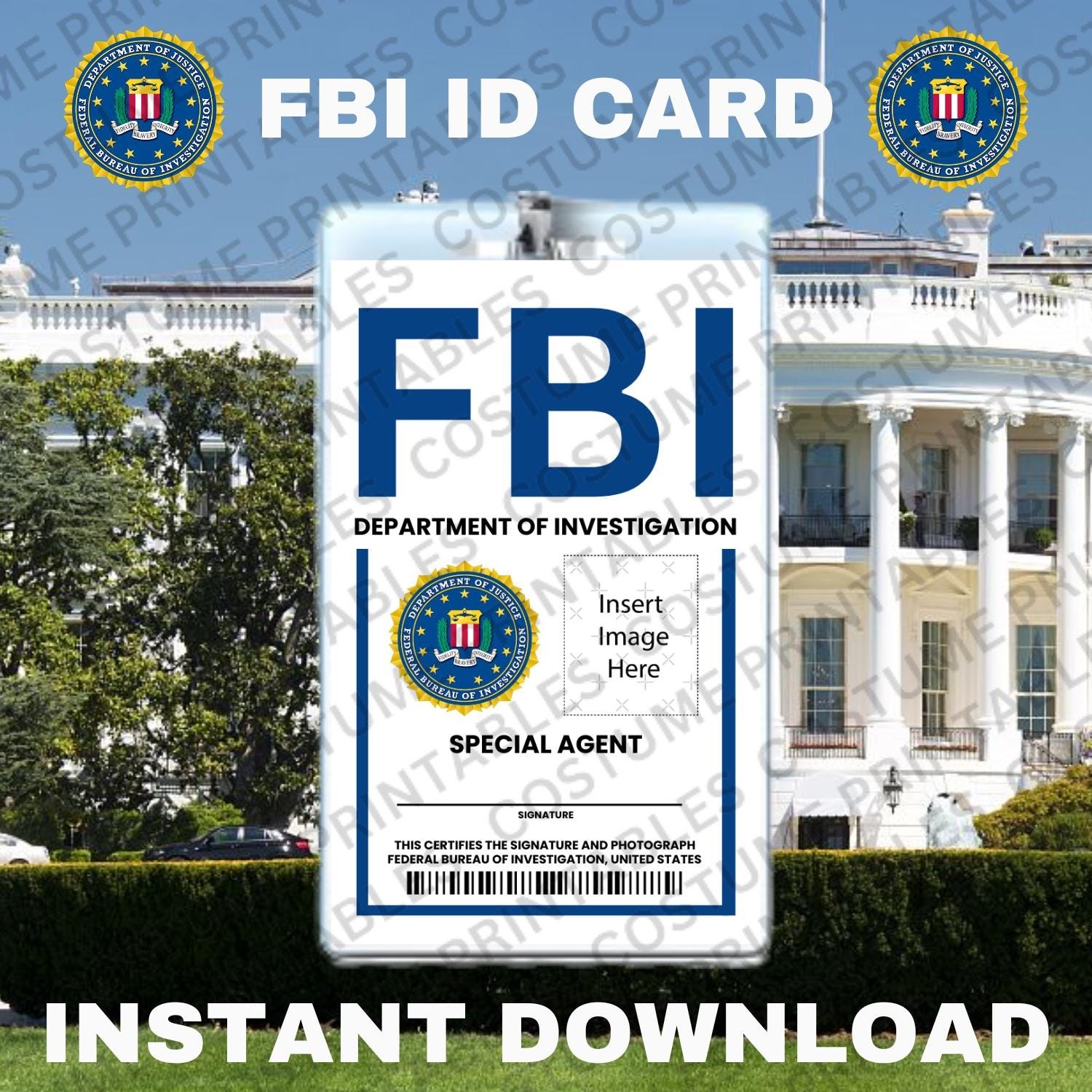 Printable FBI ID Card ID Badge Costume Cosplay Etsy