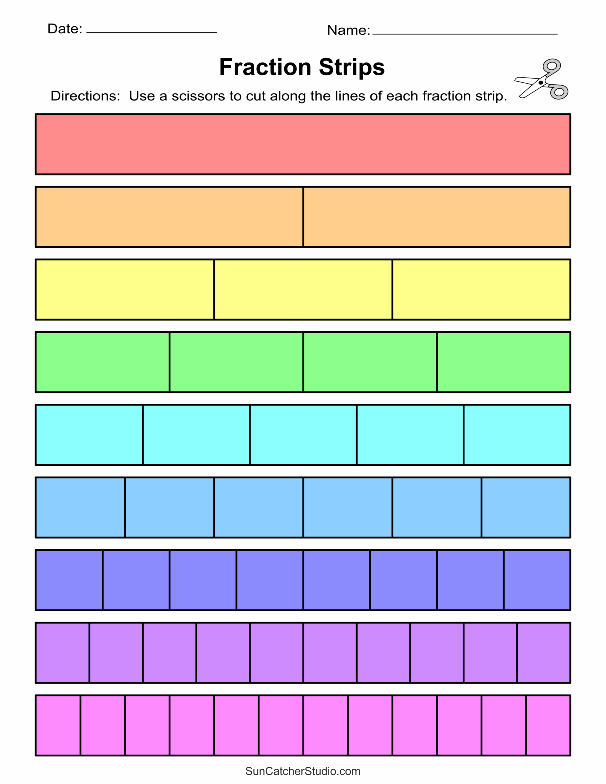 Printable Fraction Strips And Fraction Bars Free Printables 