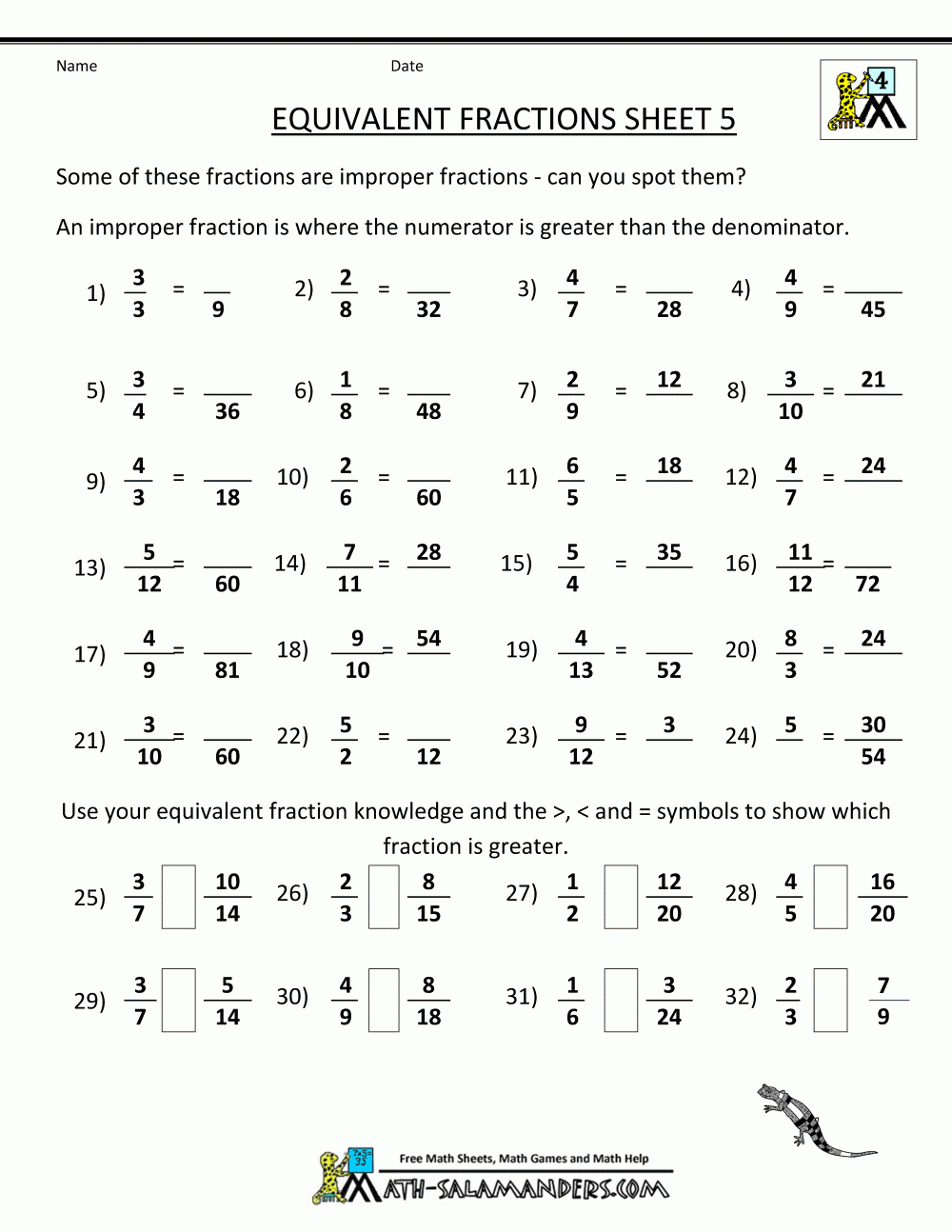 Printable fraction worksheets equivalent fractions 5 The City 