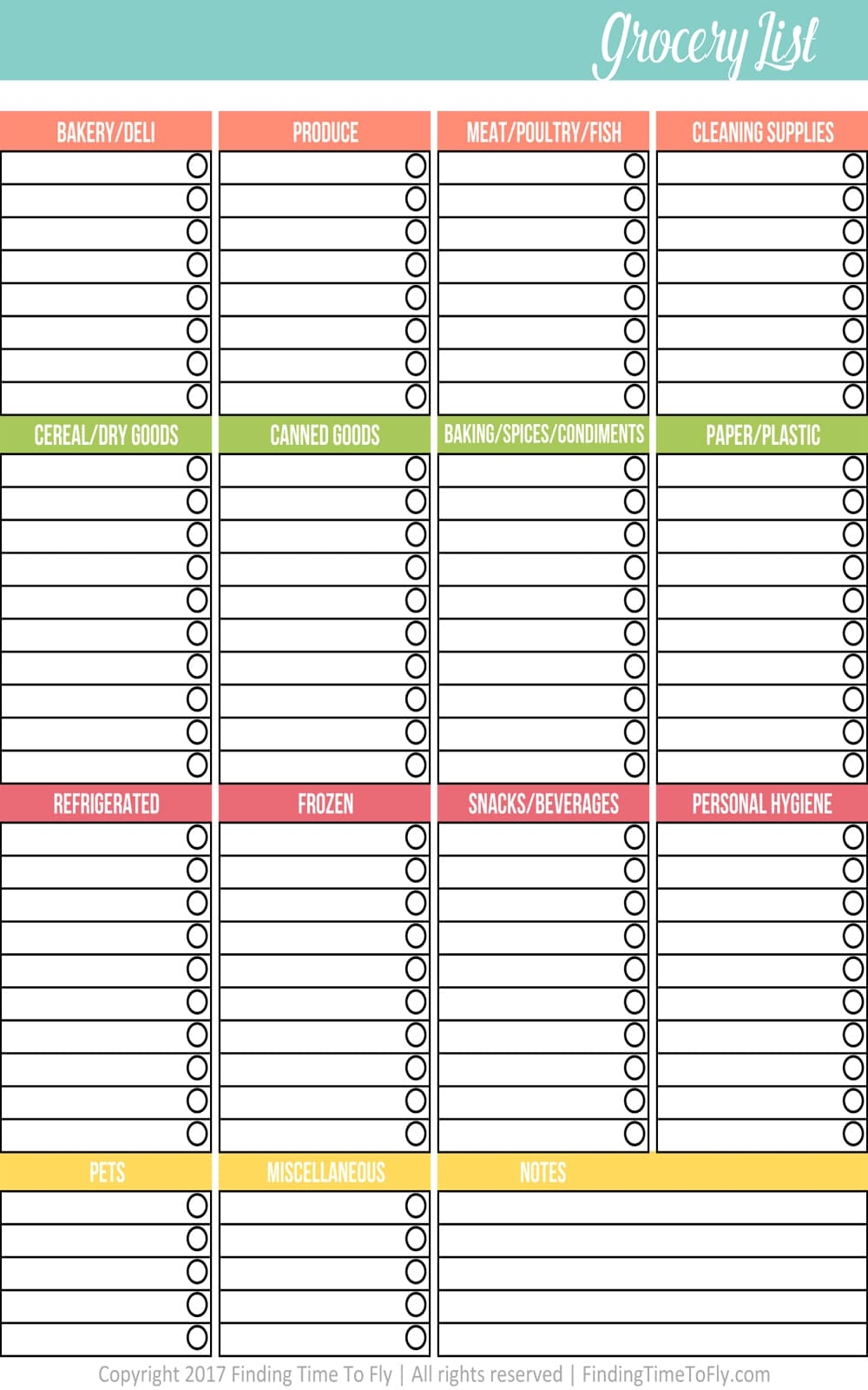 Printable Grocery Shopping List FREE PDF Download Finding Time To Fly