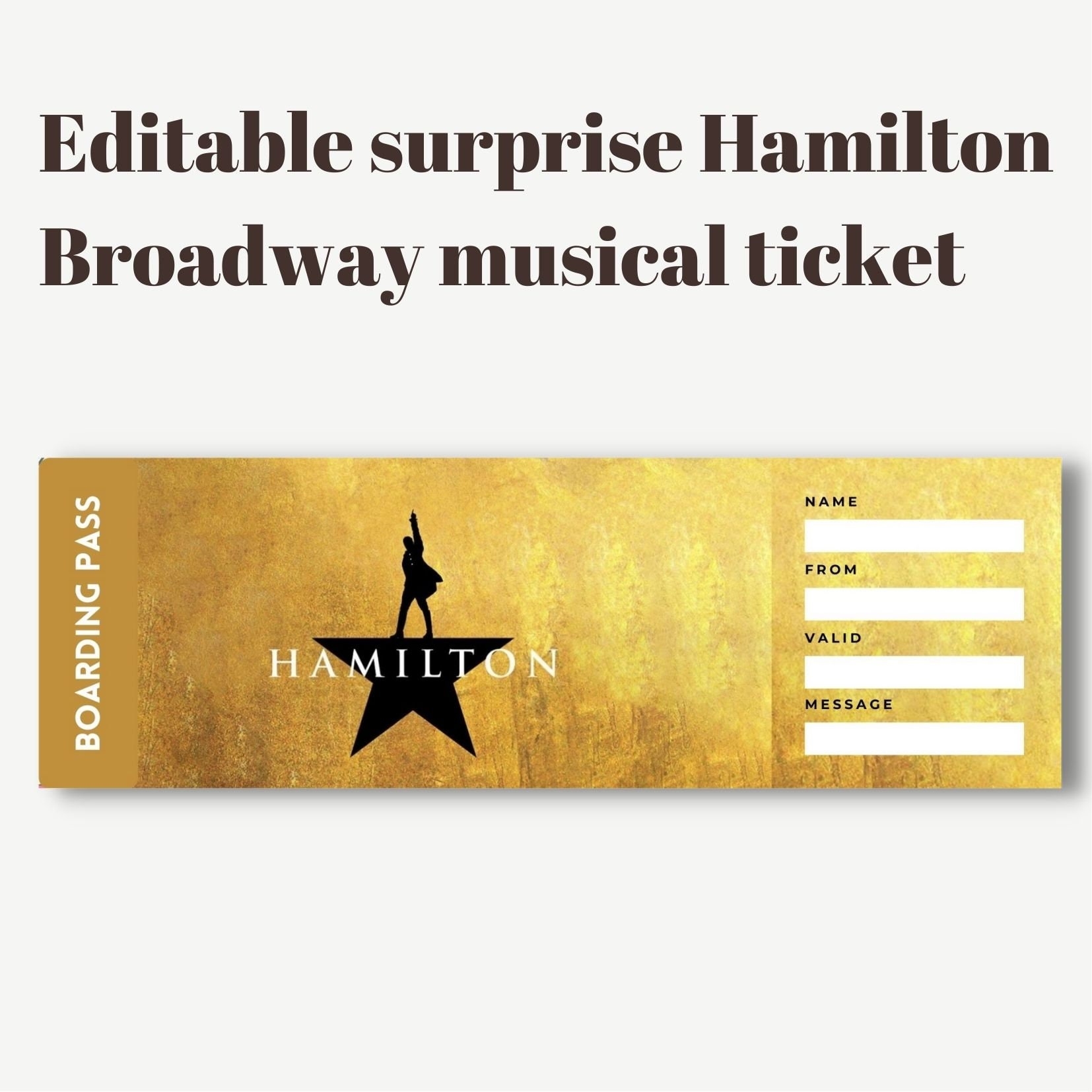 Printable Hamilton Surprise Ticket Editable Broadway Musical 