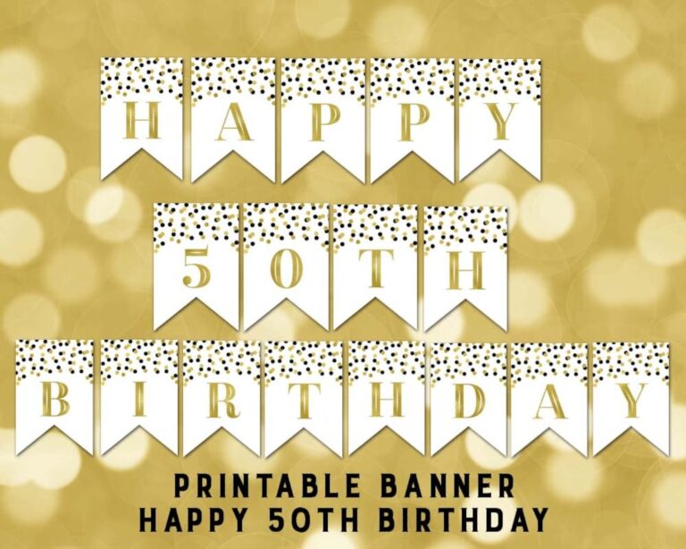Printable Happy 50th Birthday Banner Black Gold Confetti Bunting Instant Digital Download Birthday Party Etsy