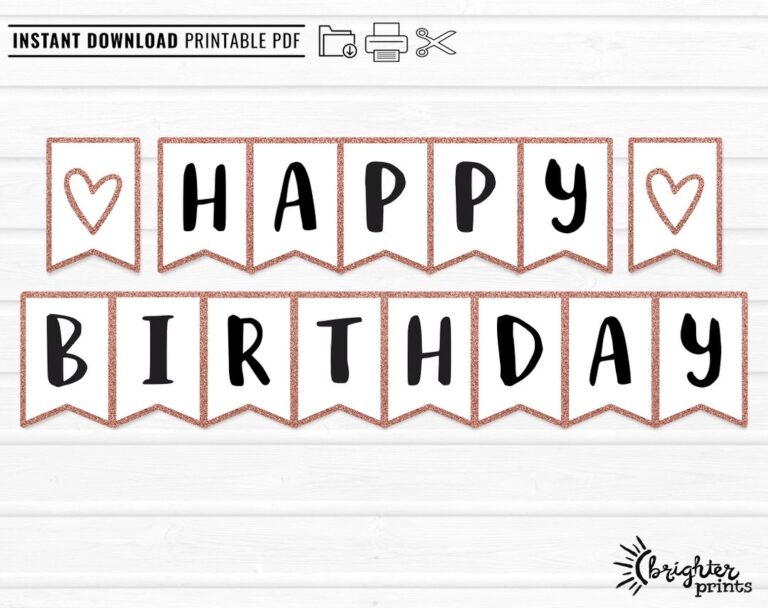 Printable Happy Birthday Banner INSTANT DOWNLOAD DIY Download U0026 Print Rose Gold Glitter Bday Party Decor Bunting Etsy