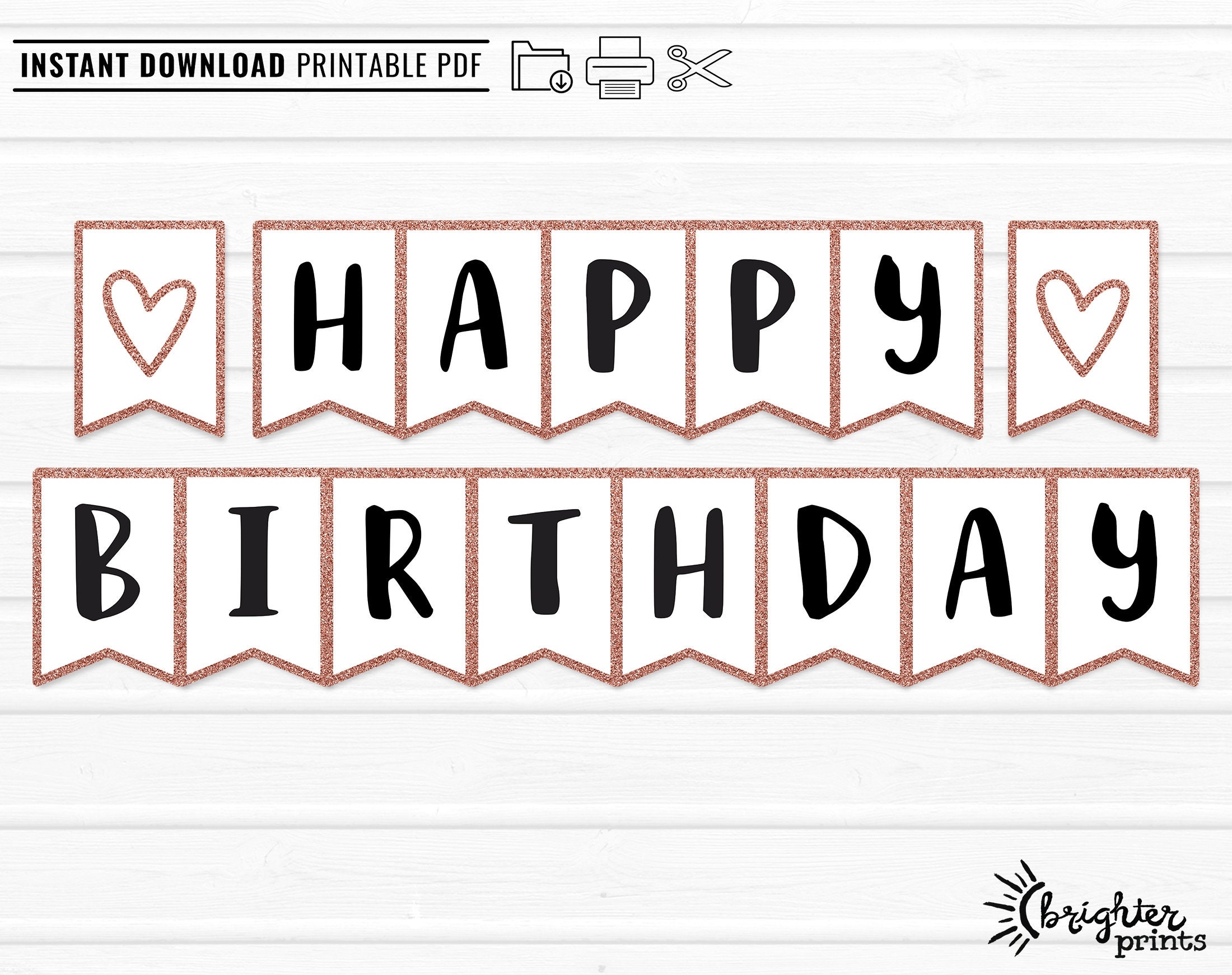 Printable Happy Birthday Banner INSTANT DOWNLOAD DIY Download U0026 Print Rose Gold Glitter Bday Party Decor Bunting Etsy New Zealand