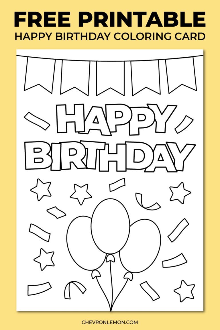 Printable Happy Birthday Coloring Card Chevron Lemon