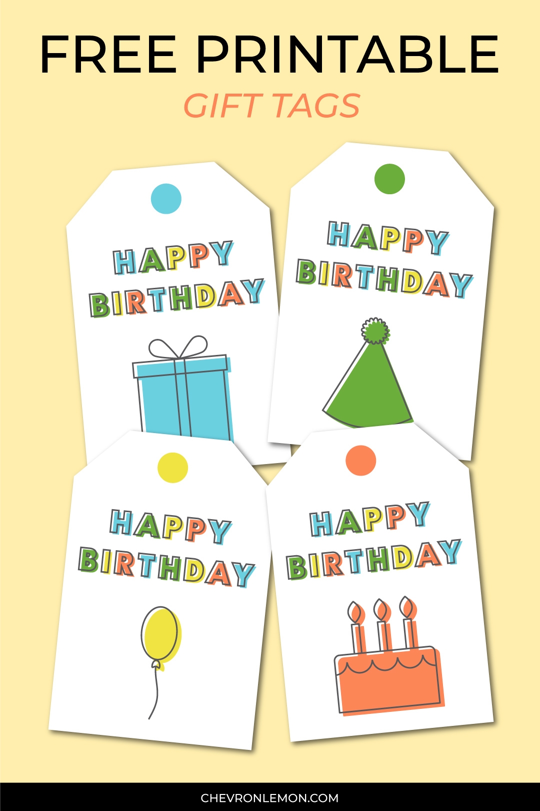 Printable Happy Birthday Gift Tags Chevron Lemon
