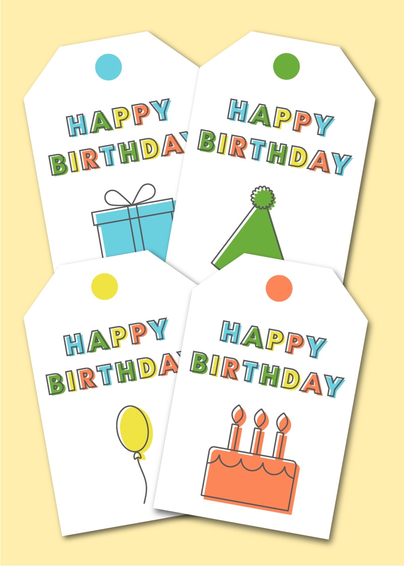 Printable Happy Birthday Gift Tags Chevron Lemon