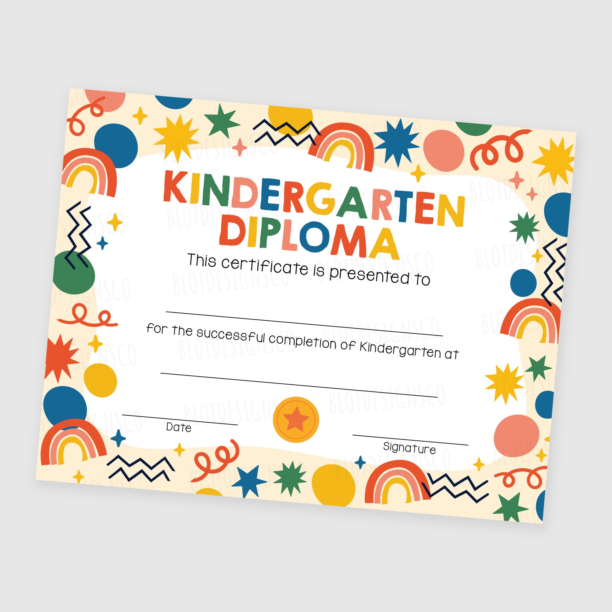 Printable Kindergarten Graduation Editable Diploma Customizable 
